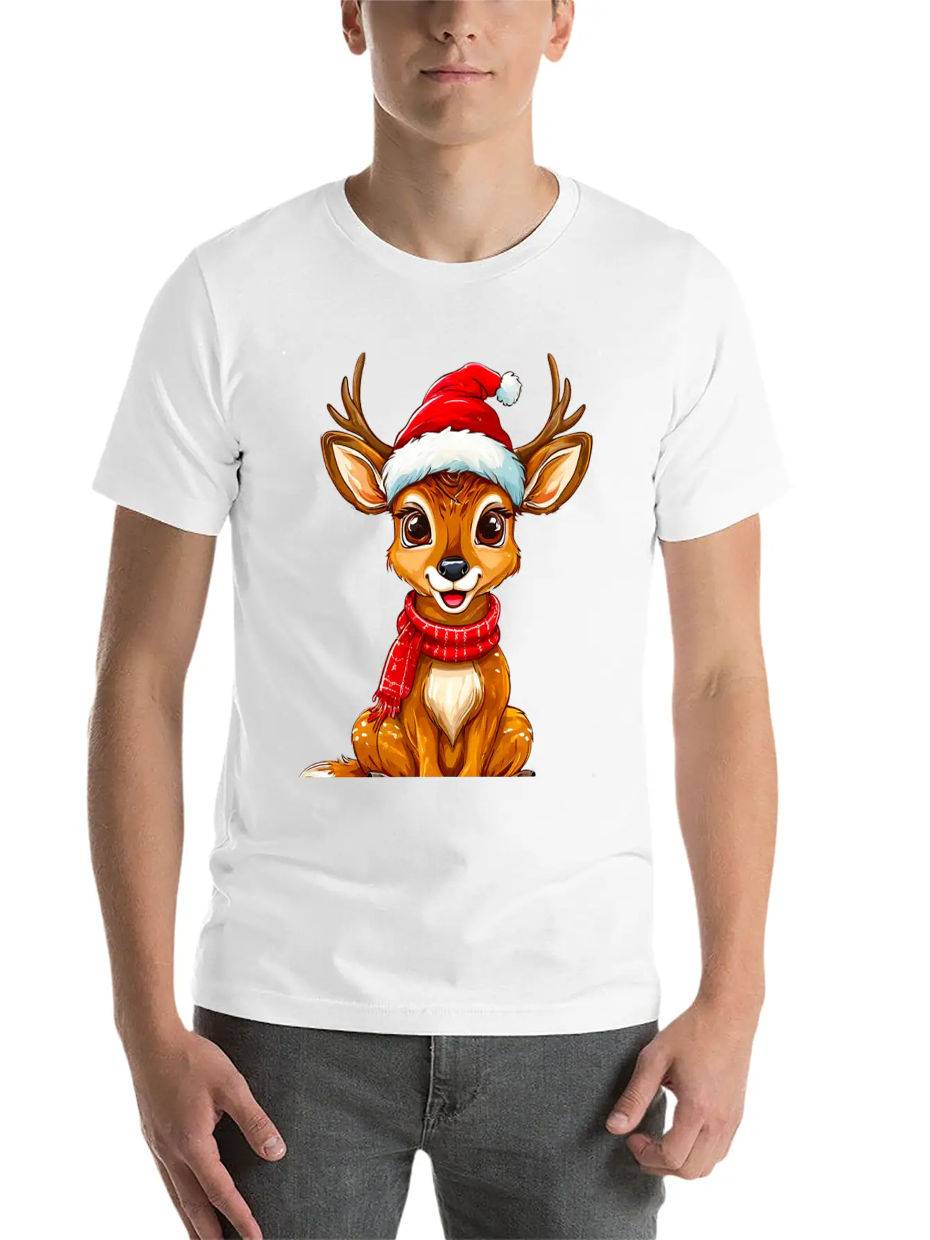 Christmas Deer Unisex Short Sleeve Soft Cotton T-Shirt – Casual Everyday Wear