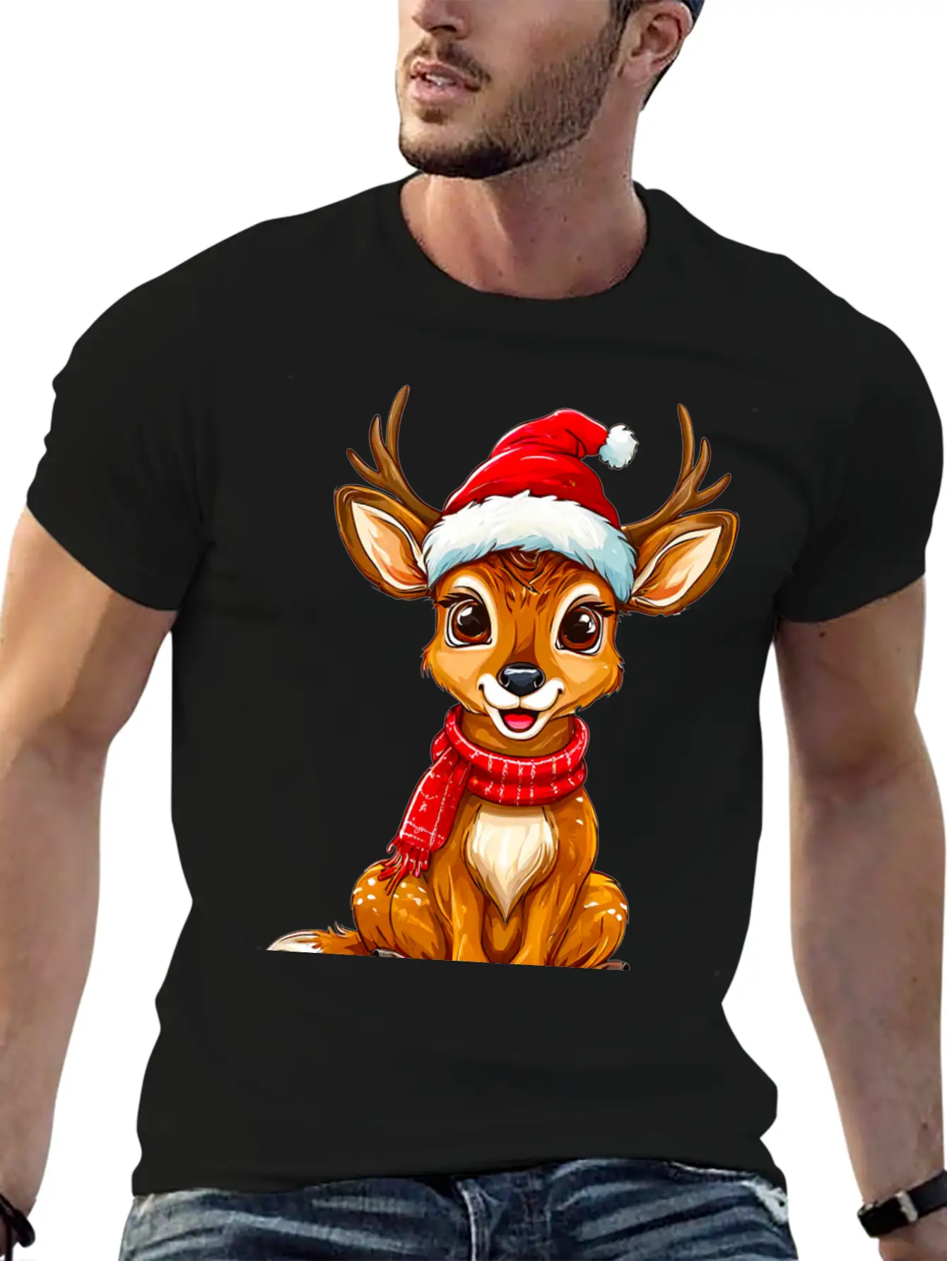 Christmas Deer Unisex Short Sleeve Soft Cotton T-Shirt – Casual Everyday Wear