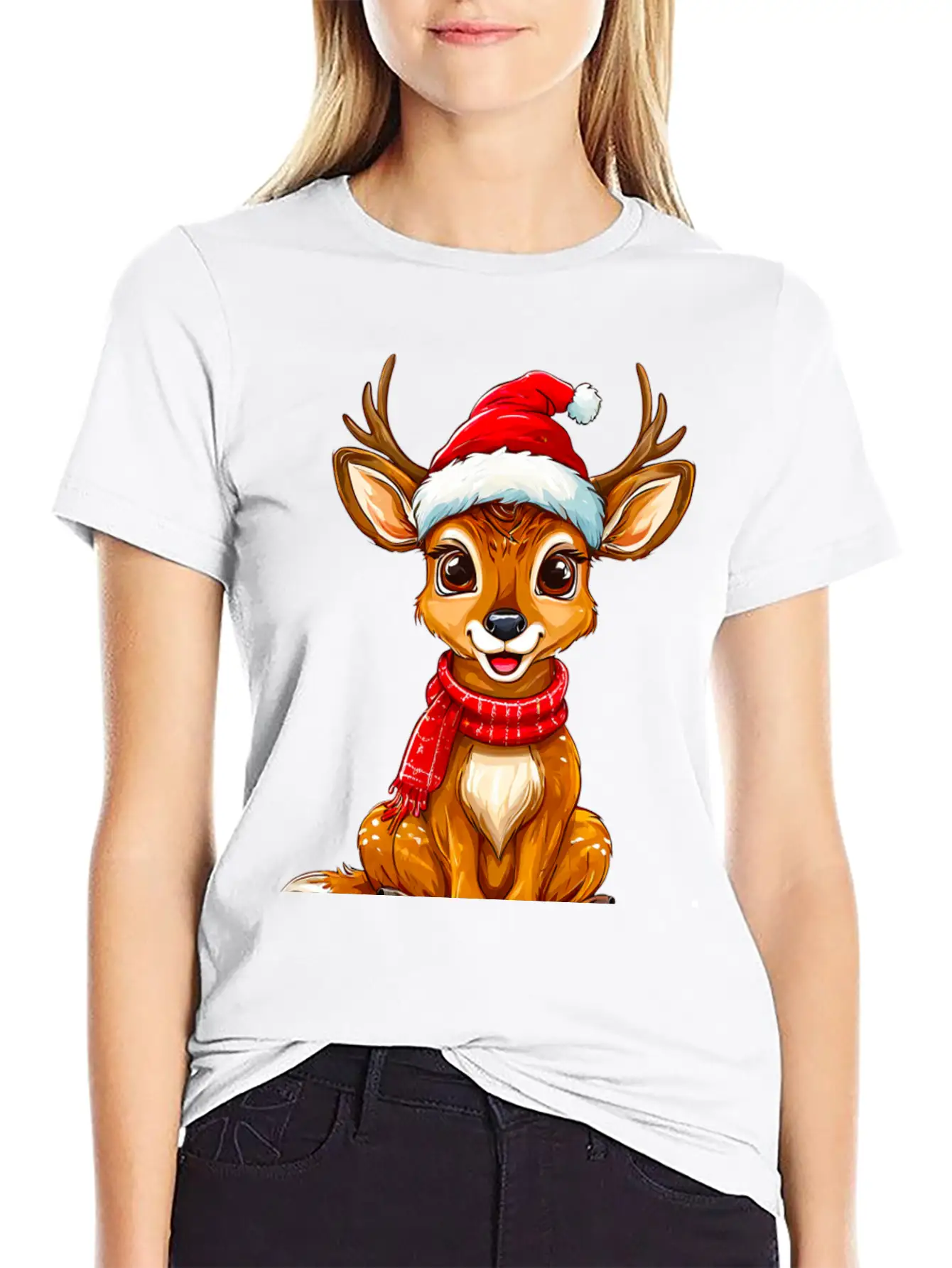 Christmas Deer Unisex Short Sleeve Soft Cotton T-Shirt – Casual Everyday Wear