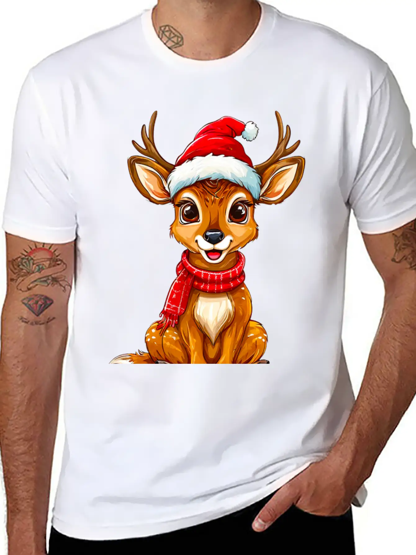 Christmas Deer Unisex Short Sleeve Soft Cotton T-Shirt – Casual Everyday Wear