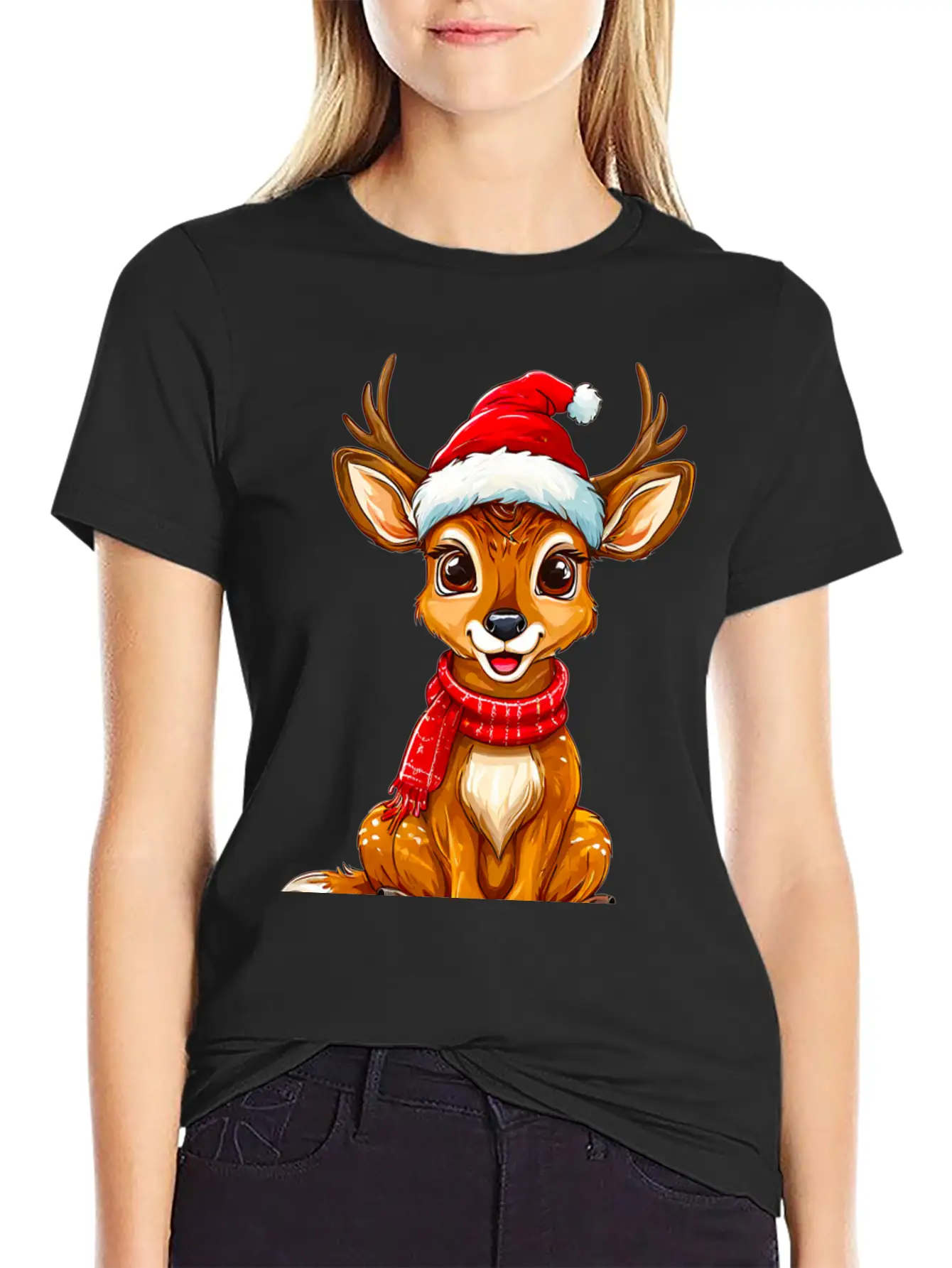 Christmas Deer Unisex Short Sleeve Soft Cotton T-Shirt – Casual Everyday Wear