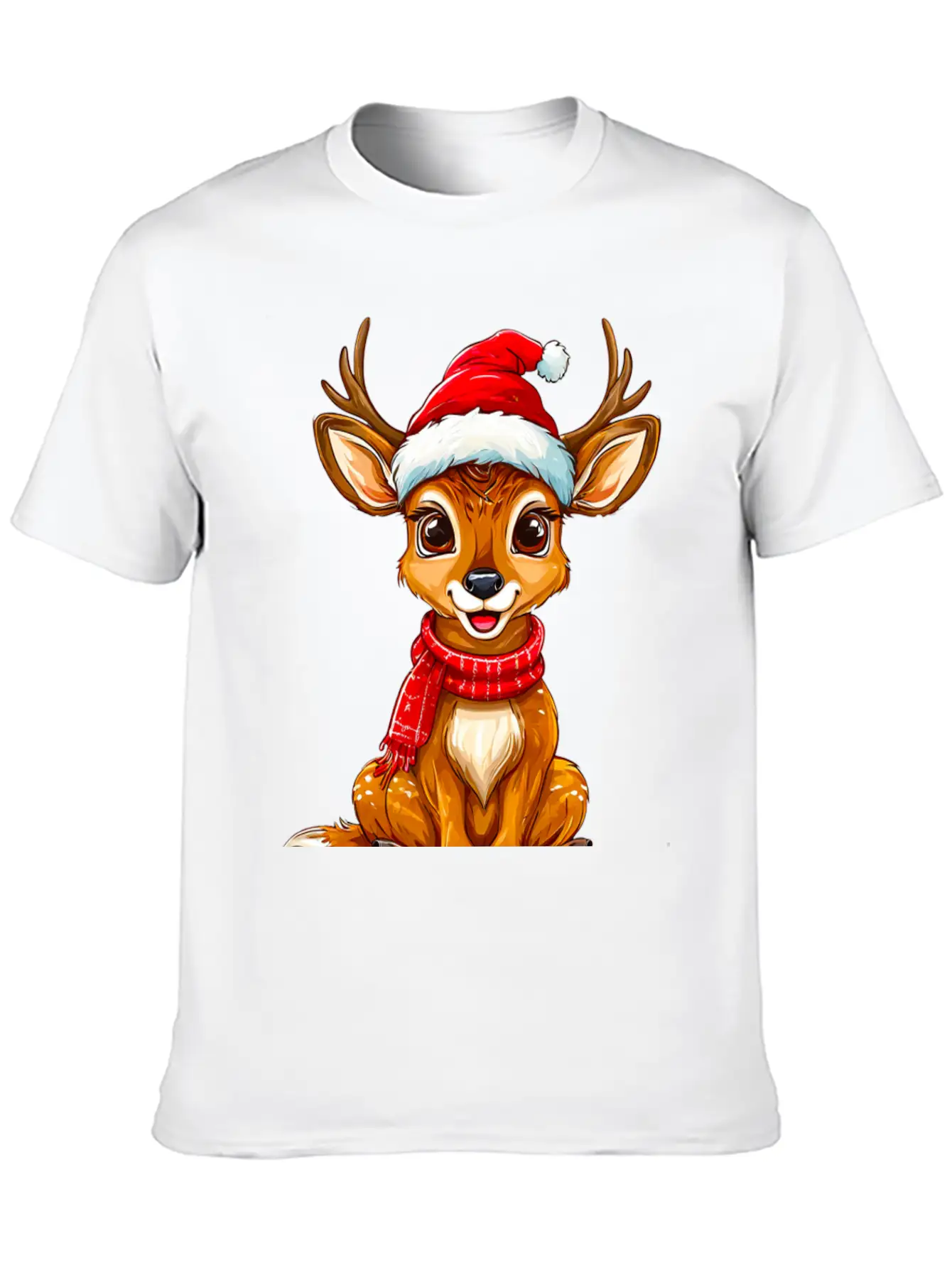 Christmas Deer Unisex Short Sleeve Soft Cotton T-Shirt – Casual Everyday Wear
