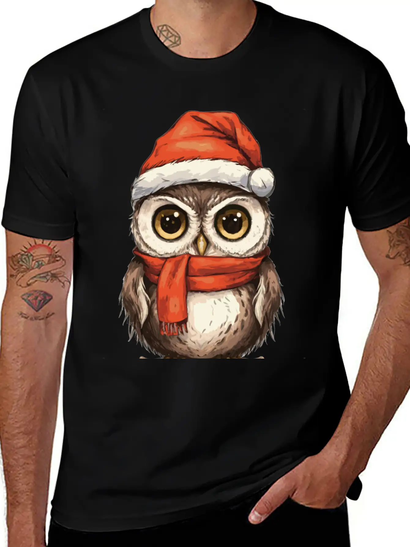 Christmas Holiday Big Eyed Owl Comfortable Minimalist Graphic Tee – Summer Style Essential