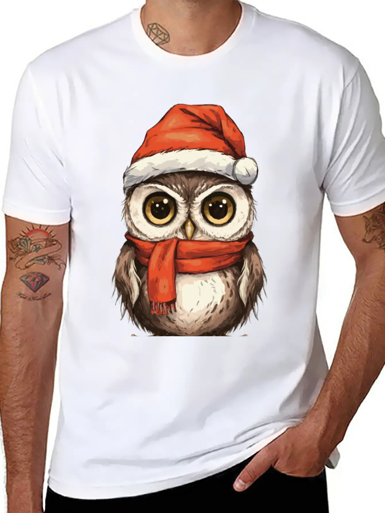 Christmas Holiday Big Eyed Owl Comfortable Minimalist Graphic Tee – Summer Style Essential