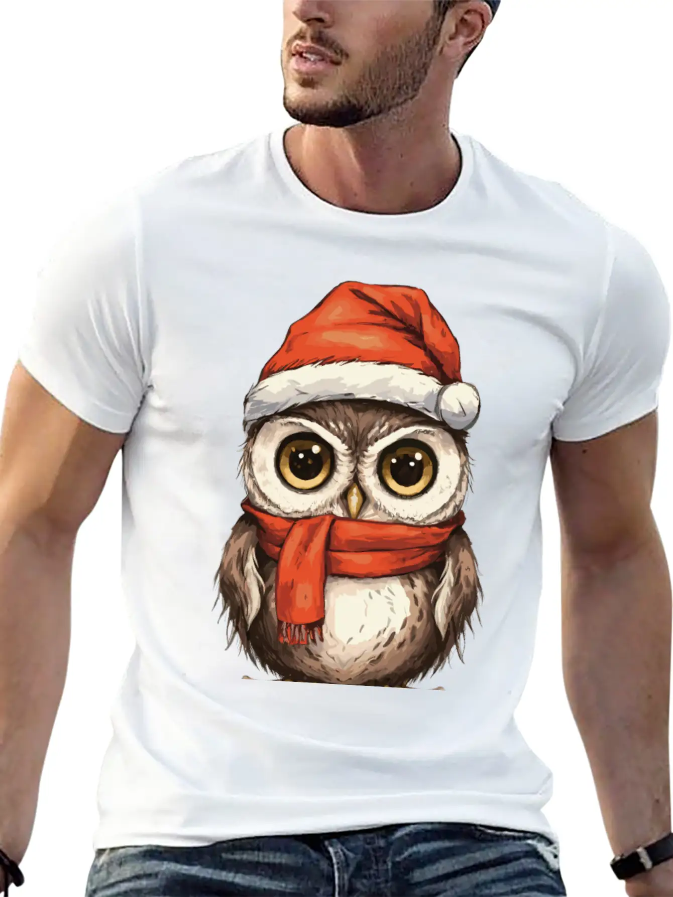 Christmas Holiday Big Eyed Owl Comfortable Minimalist Graphic Tee – Summer Style Essential