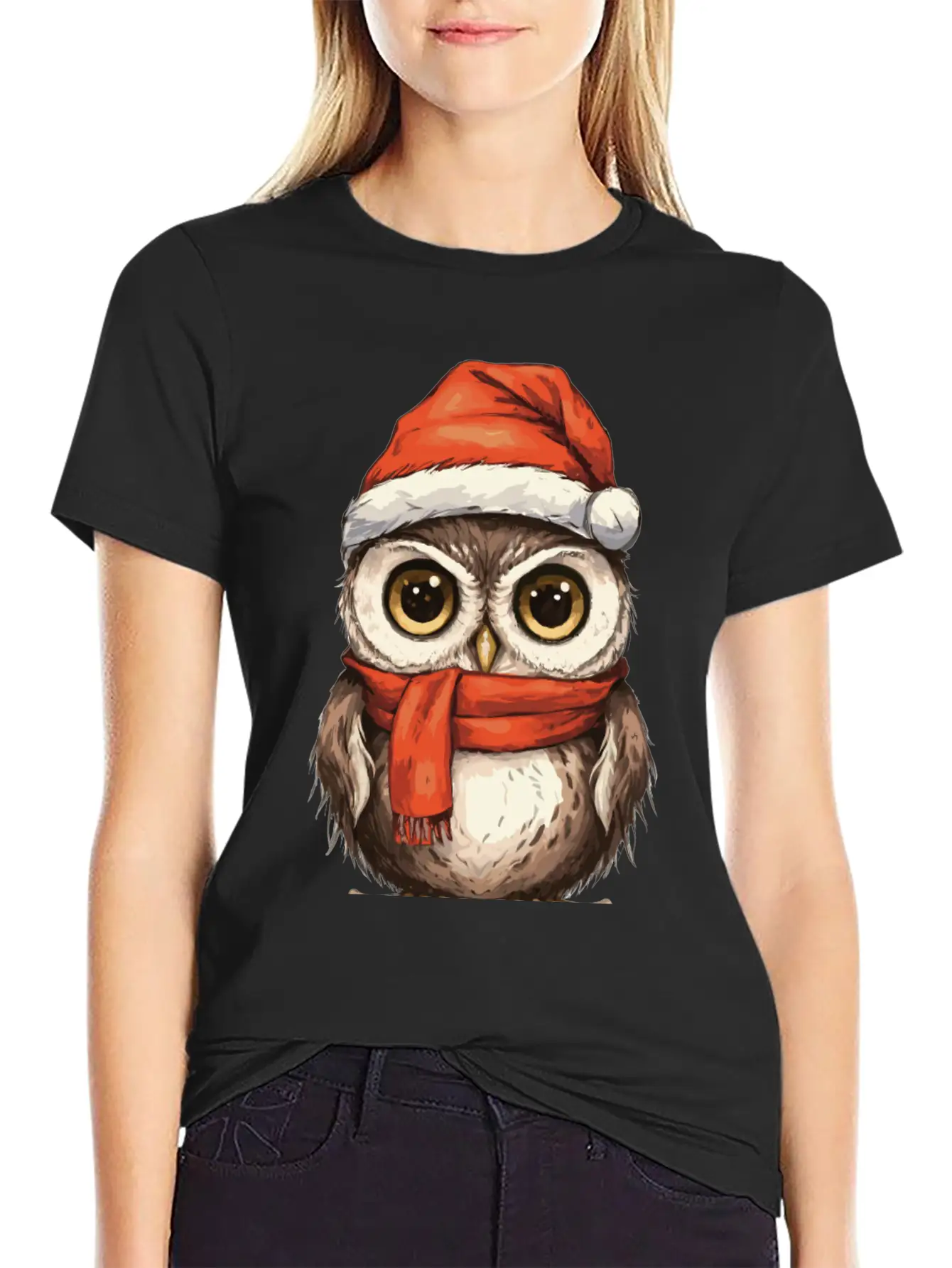 Christmas Holiday Big Eyed Owl Comfortable Minimalist Graphic Tee – Summer Style Essential
