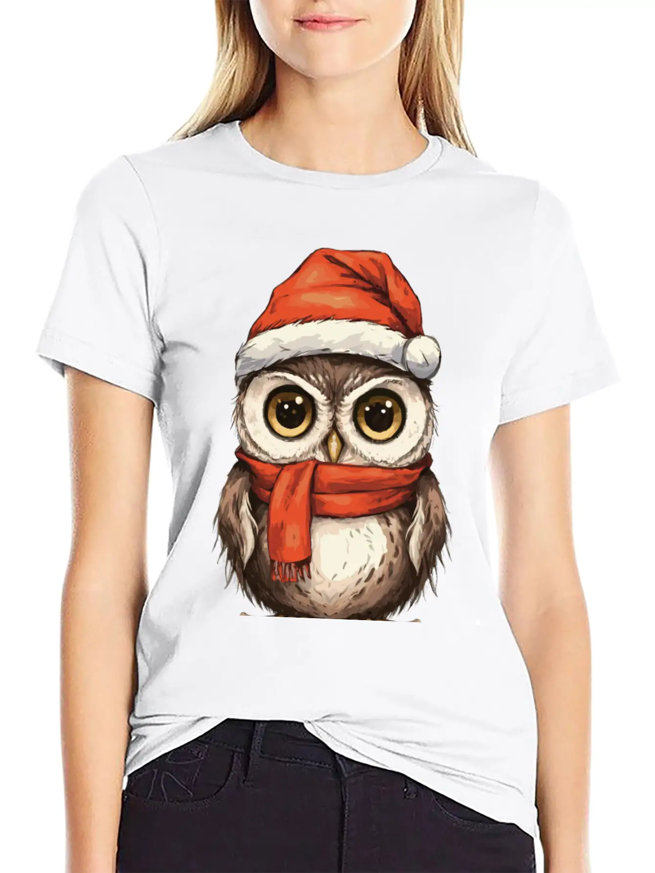 Christmas Holiday Big Eyed Owl Comfortable Minimalist Graphic Tee – Summer Style Essential