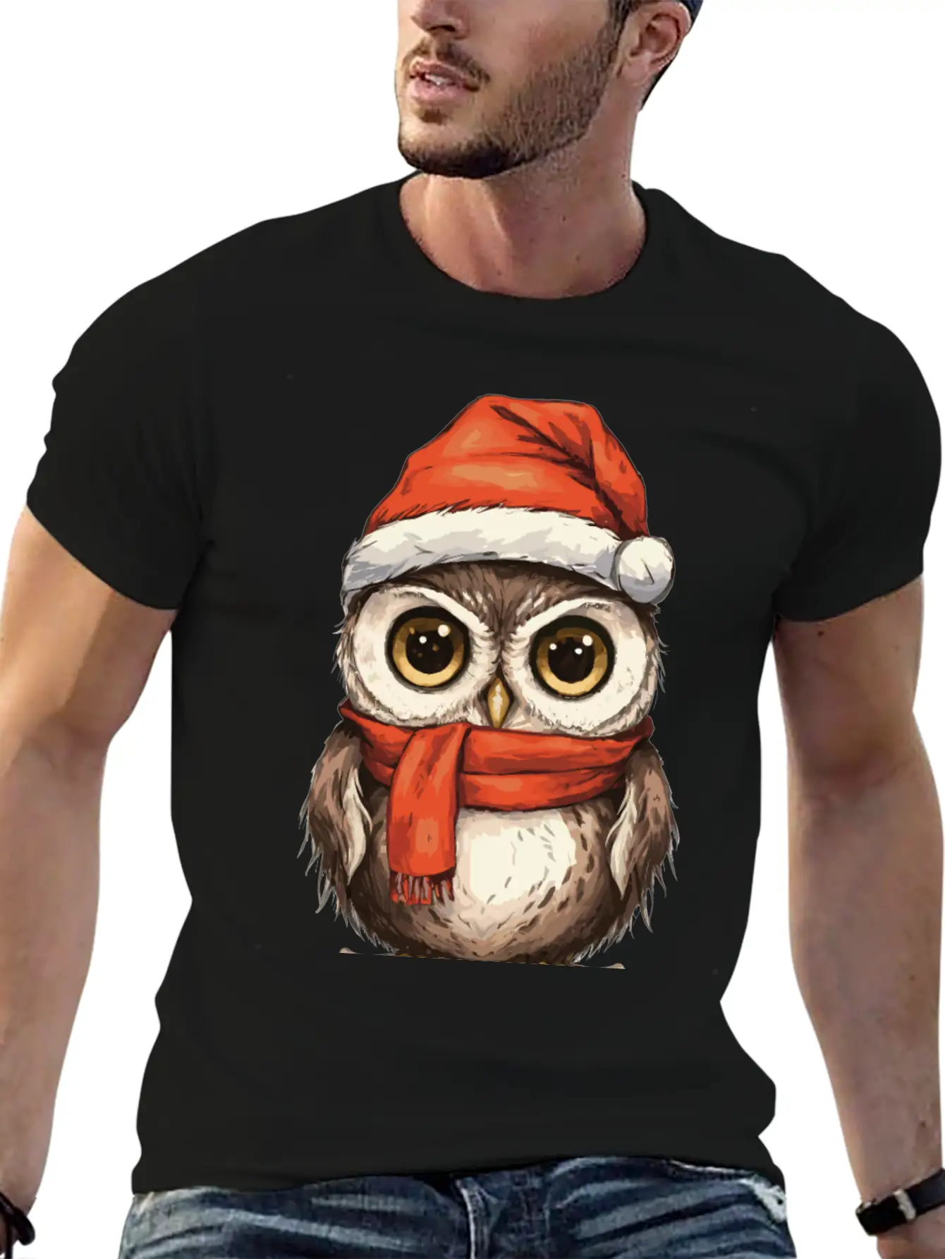 Christmas Holiday Big Eyed Owl Comfortable Minimalist Graphic Tee – Summer Style Essential