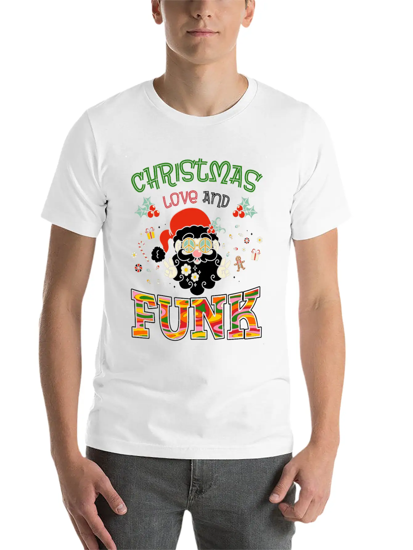 Christmas, Love And Funk - Festive Groove Music Stylish Everyday T-Shirt – Unisex Basic Cotton Tee