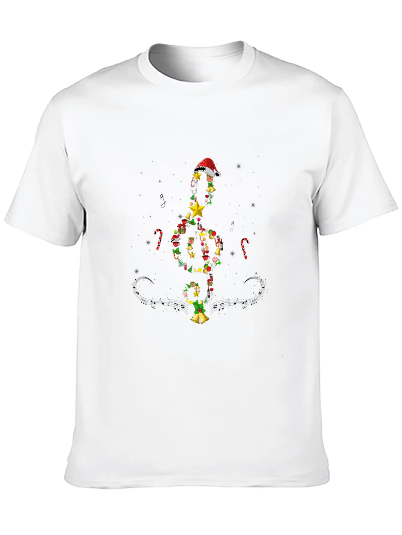 Christmas Musical Note Music Lover Sing Carols Unisex Short Sleeve Soft Cotton T-Shirt – Casual Everyday Wear