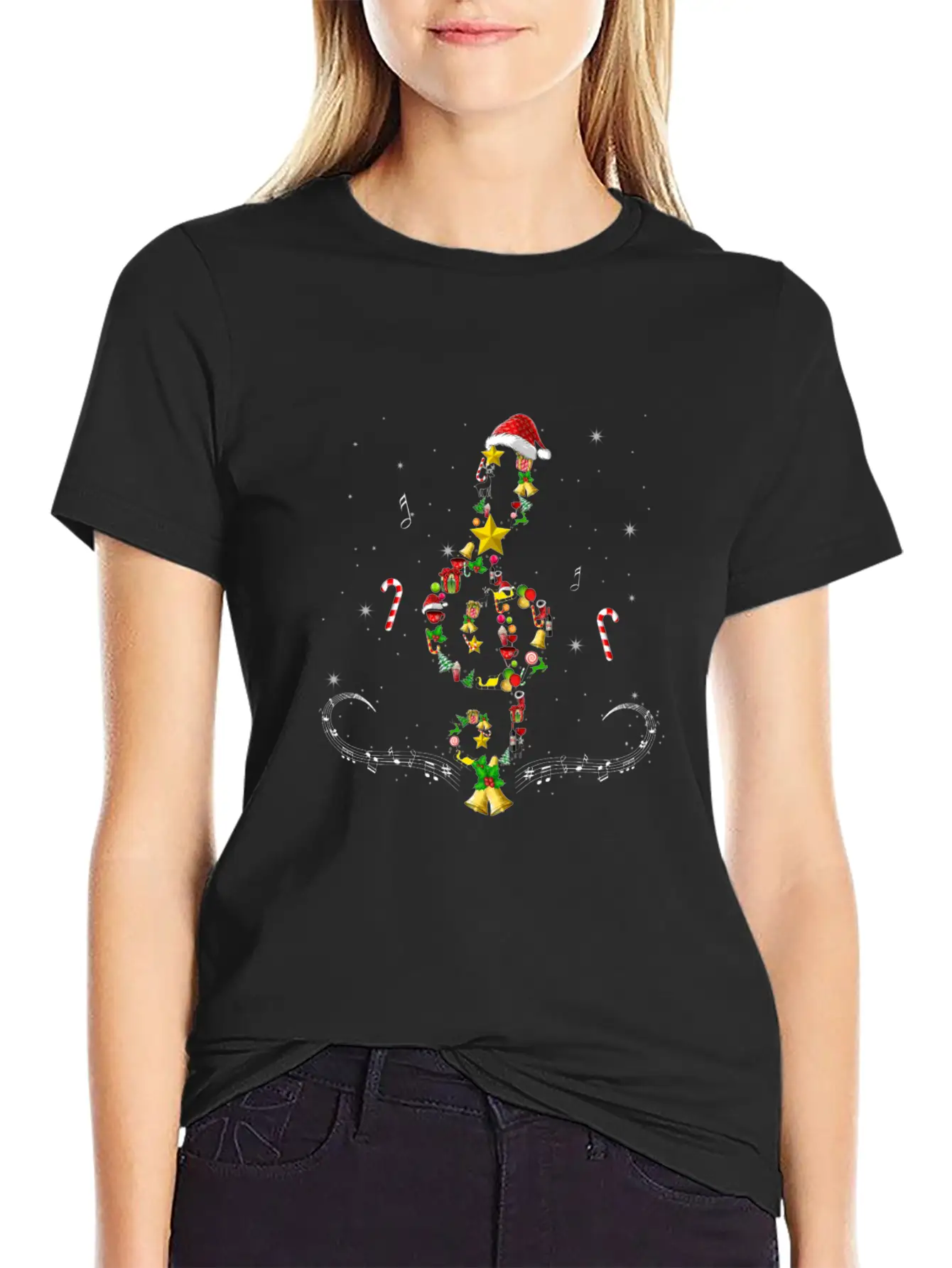 Christmas Musical Note Music Lover Sing Carols Unisex Short Sleeve Soft Cotton T-Shirt – Casual Everyday Wear