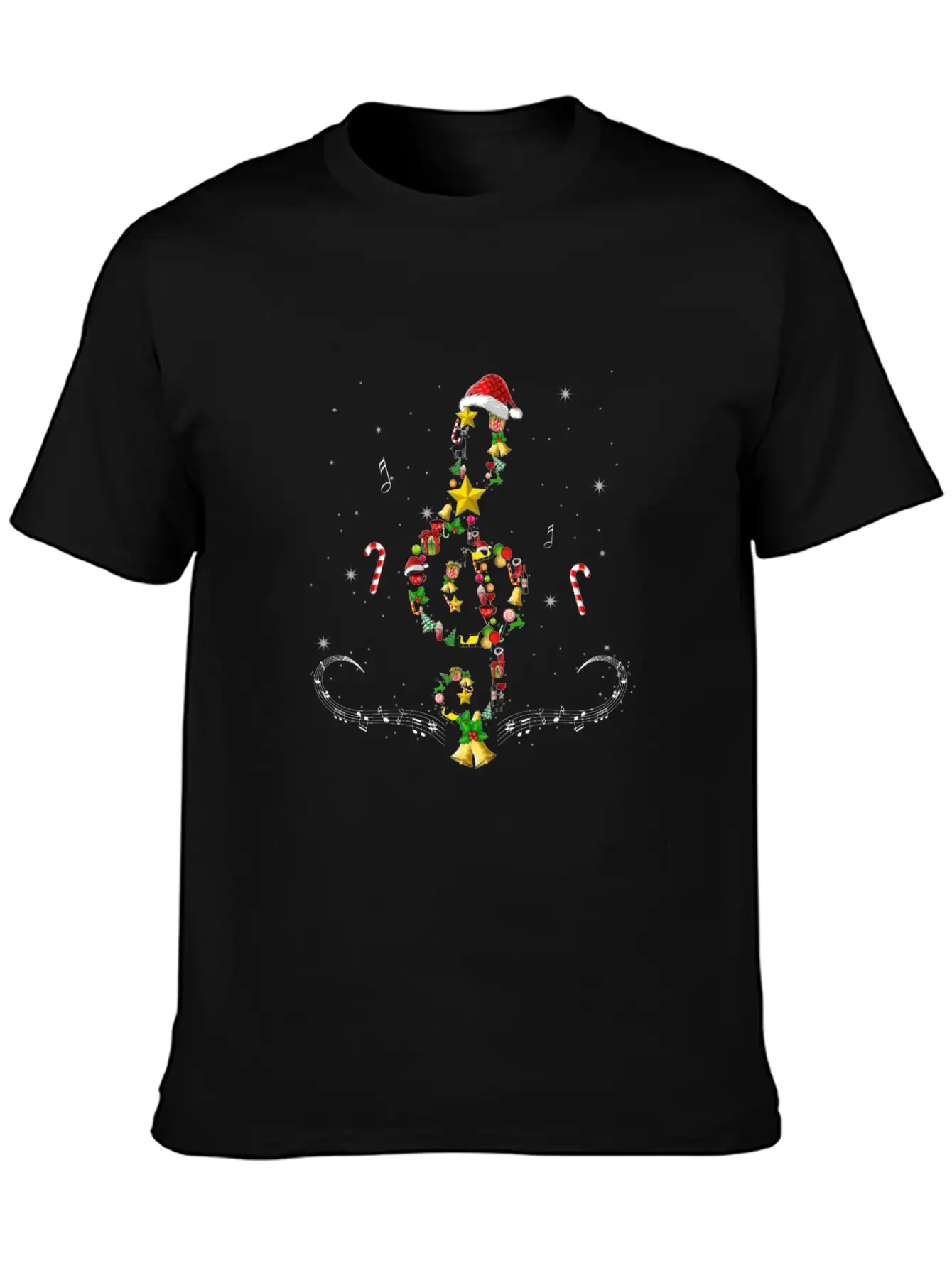 Christmas Musical Note Music Lover Sing Carols Unisex Short Sleeve Soft Cotton T-Shirt – Casual Everyday Wear