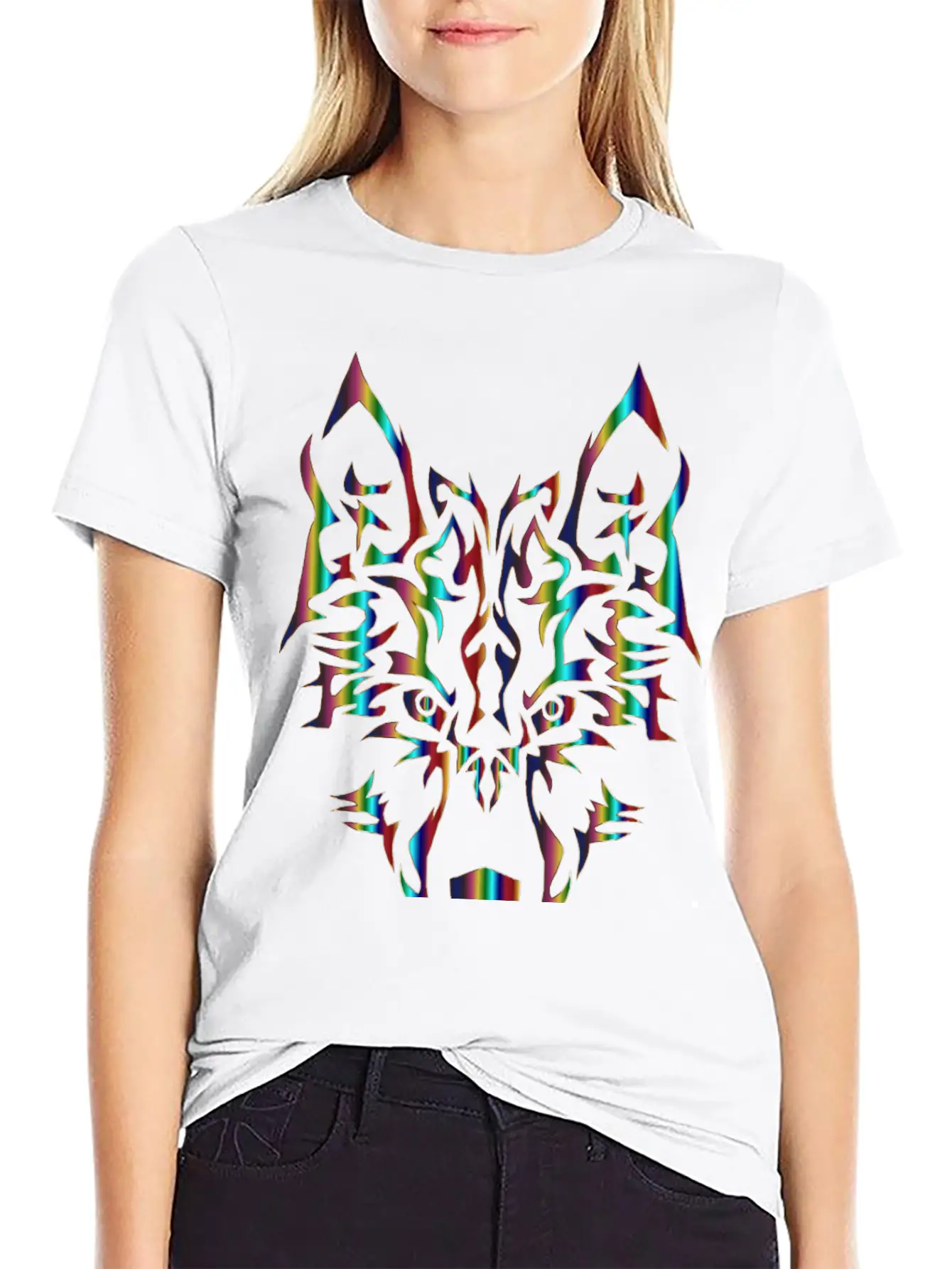 Chromatic Symmetric Tribal Wolf 3 No Background Comfortable Minimalist Graphic Tee – Summer Style Essential