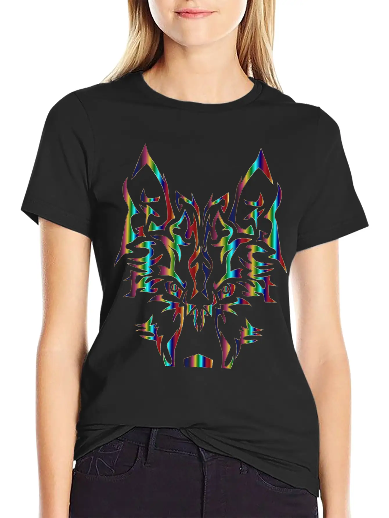 Chromatic Symmetric Tribal Wolf 3 No Background Comfortable Minimalist Graphic Tee – Summer Style Essential
