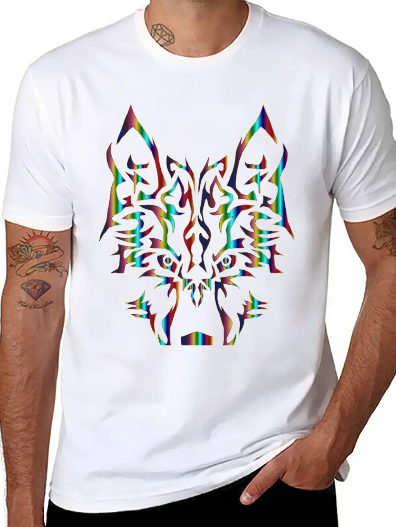 Chromatic Symmetric Tribal Wolf 3 No Background Comfortable Minimalist Graphic Tee – Summer Style Essential