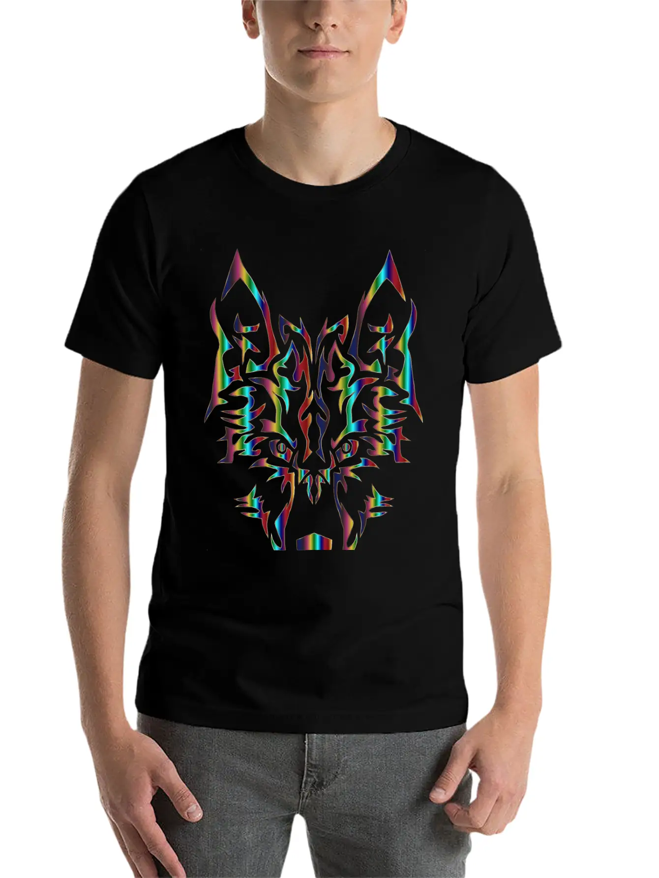 Chromatic Symmetric Tribal Wolf 3 No Background Comfortable Minimalist Graphic Tee – Summer Style Essential