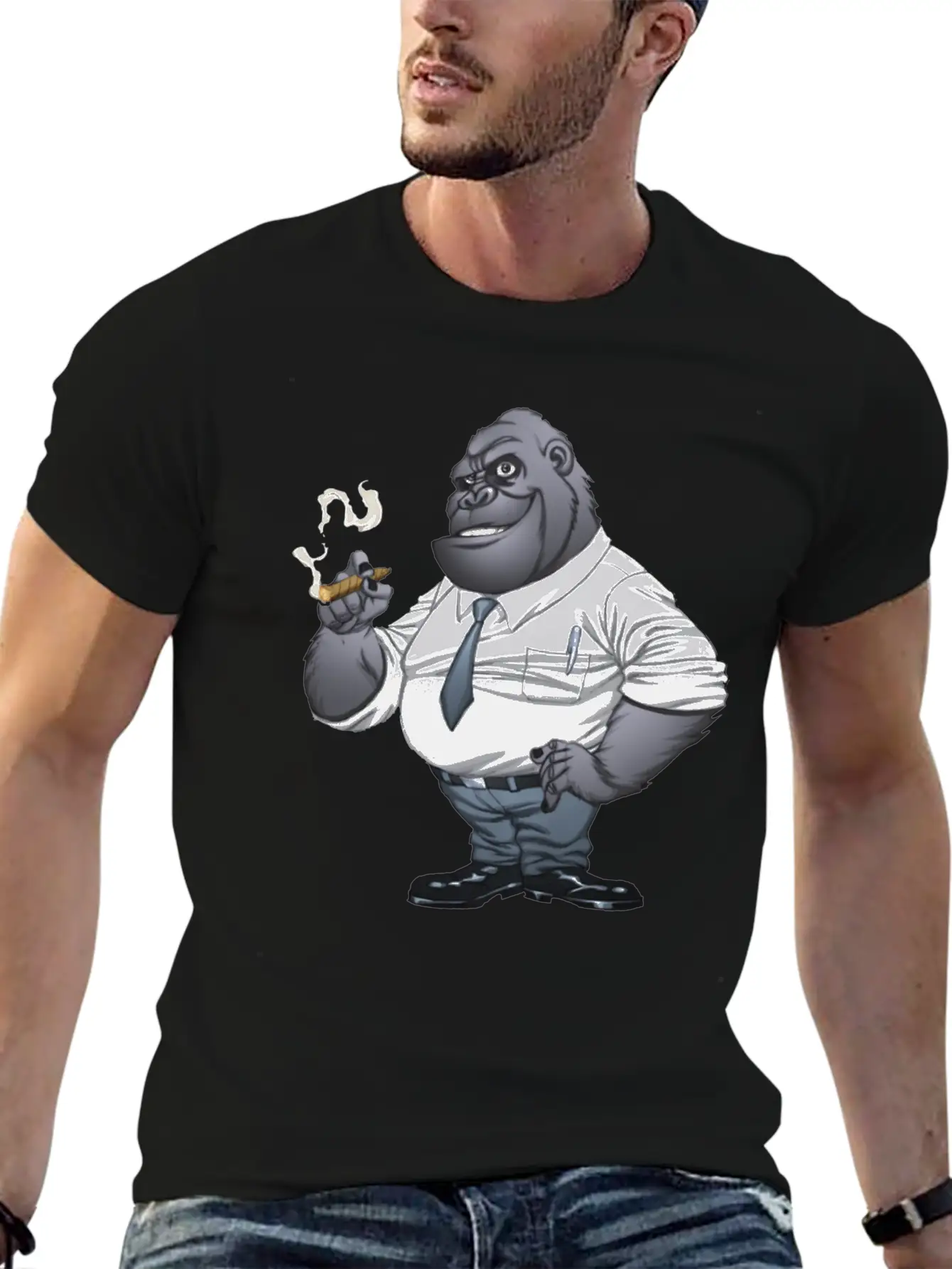 Cigar Smoking Gorilla Stylish Everyday T-Shirt – Unisex Basic Cotton Tee