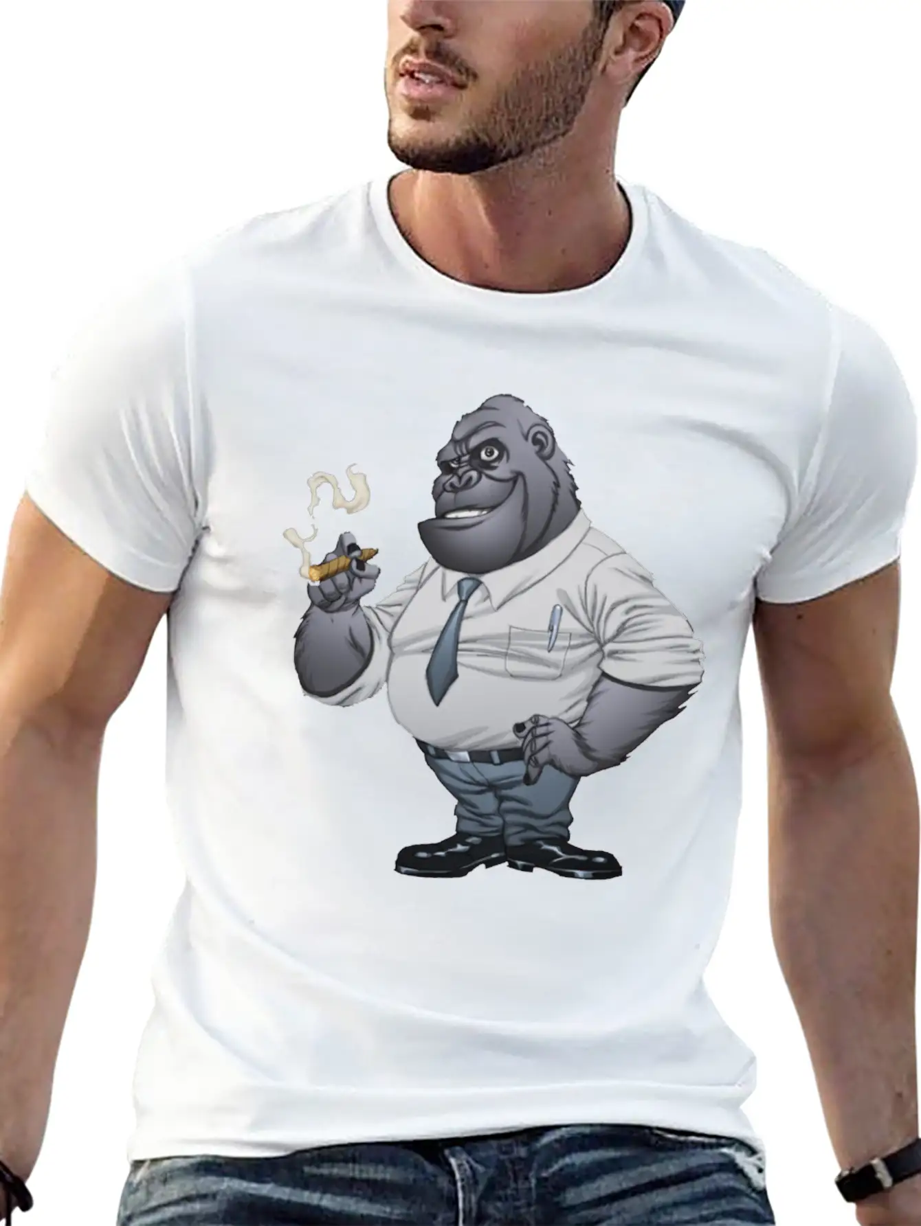 Cigar Smoking Gorilla Stylish Everyday T-Shirt – Unisex Basic Cotton Tee