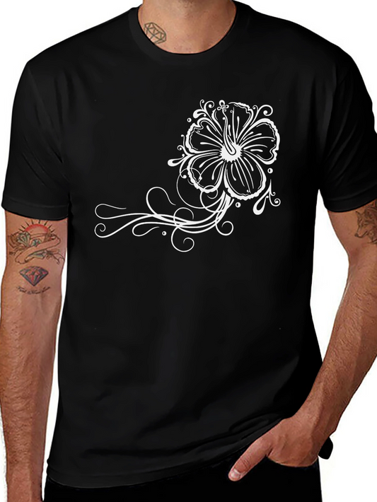 Black T-Shirt with Floral Design