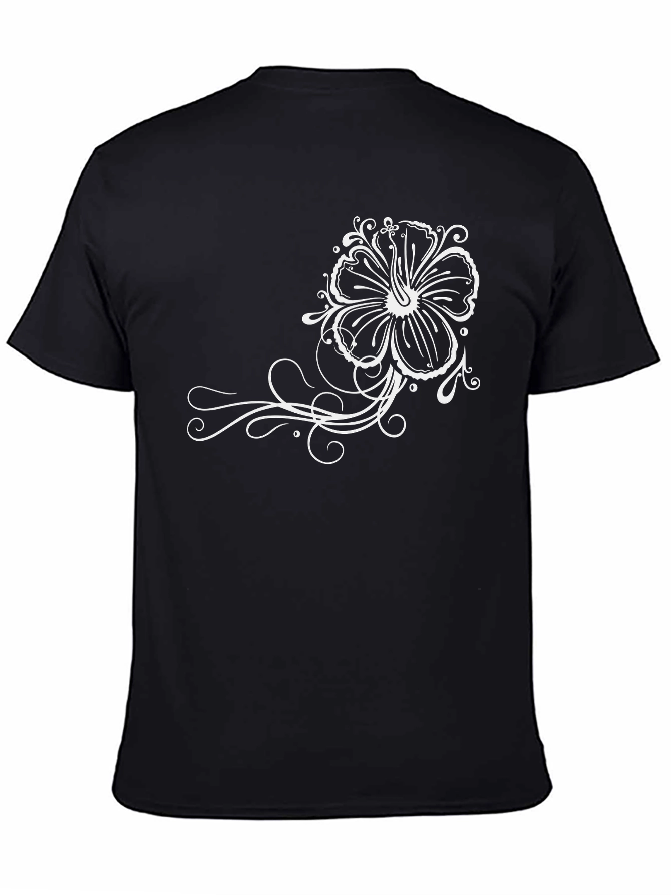 Black T-Shirt with Floral Design