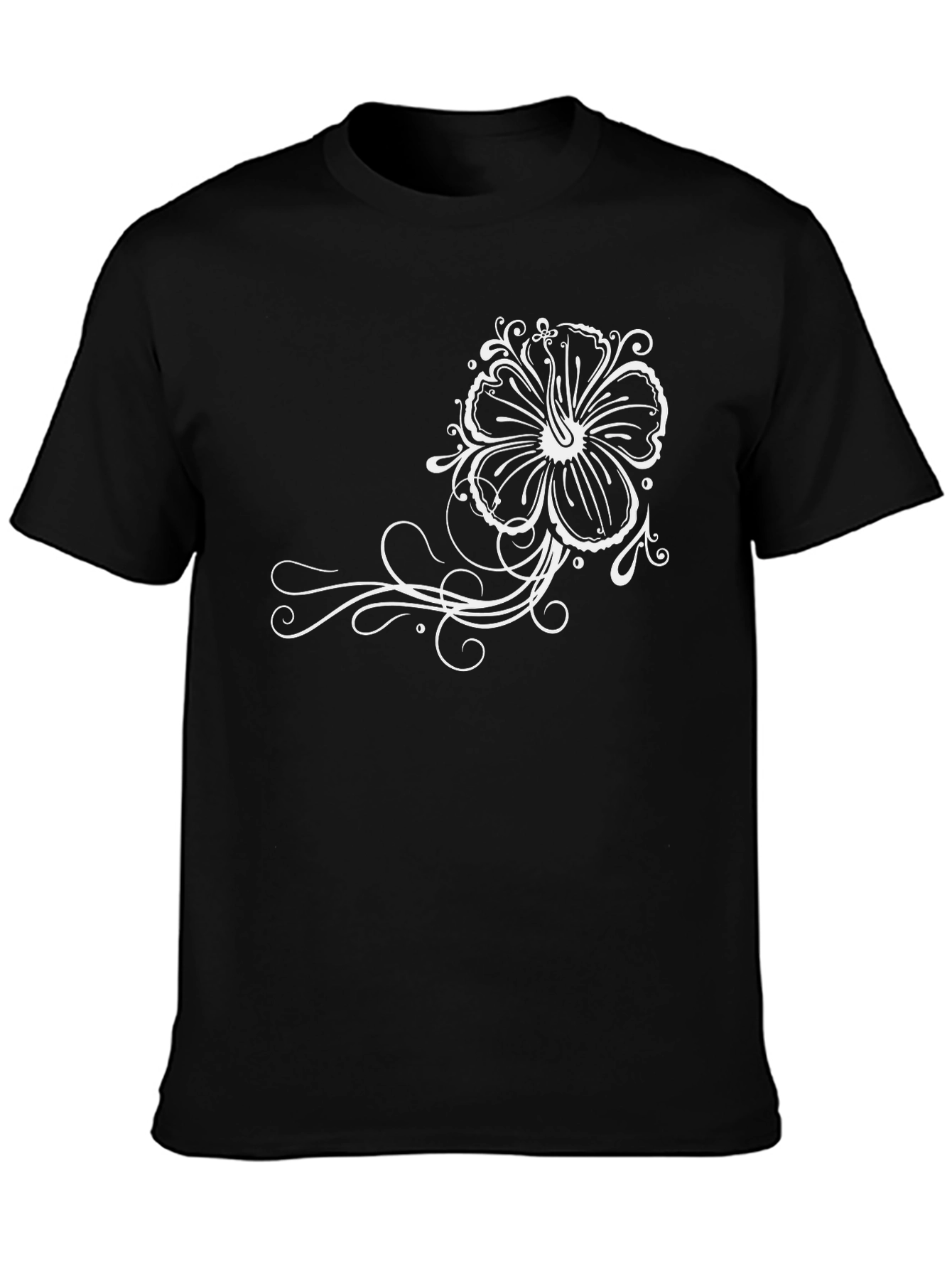 Black T-Shirt with Floral Design