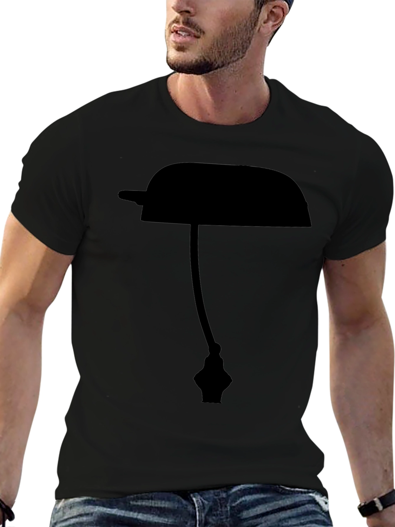 Black T-Shirt with Lamp Silhouette Design