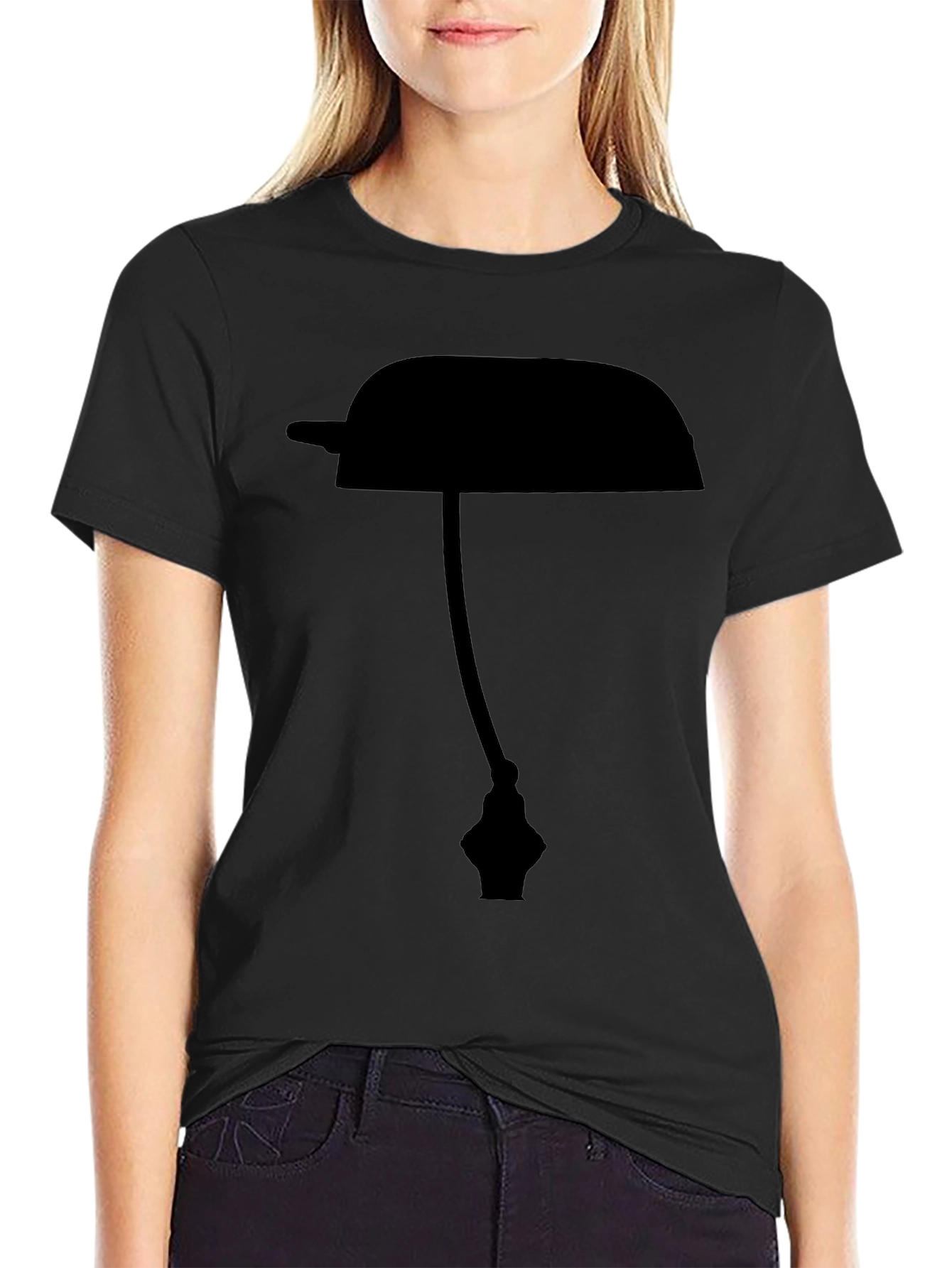 Black T-Shirt with Lamp Silhouette Design