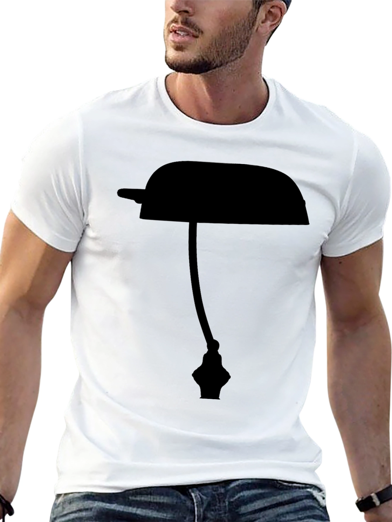 Black T-Shirt with Lamp Silhouette Design