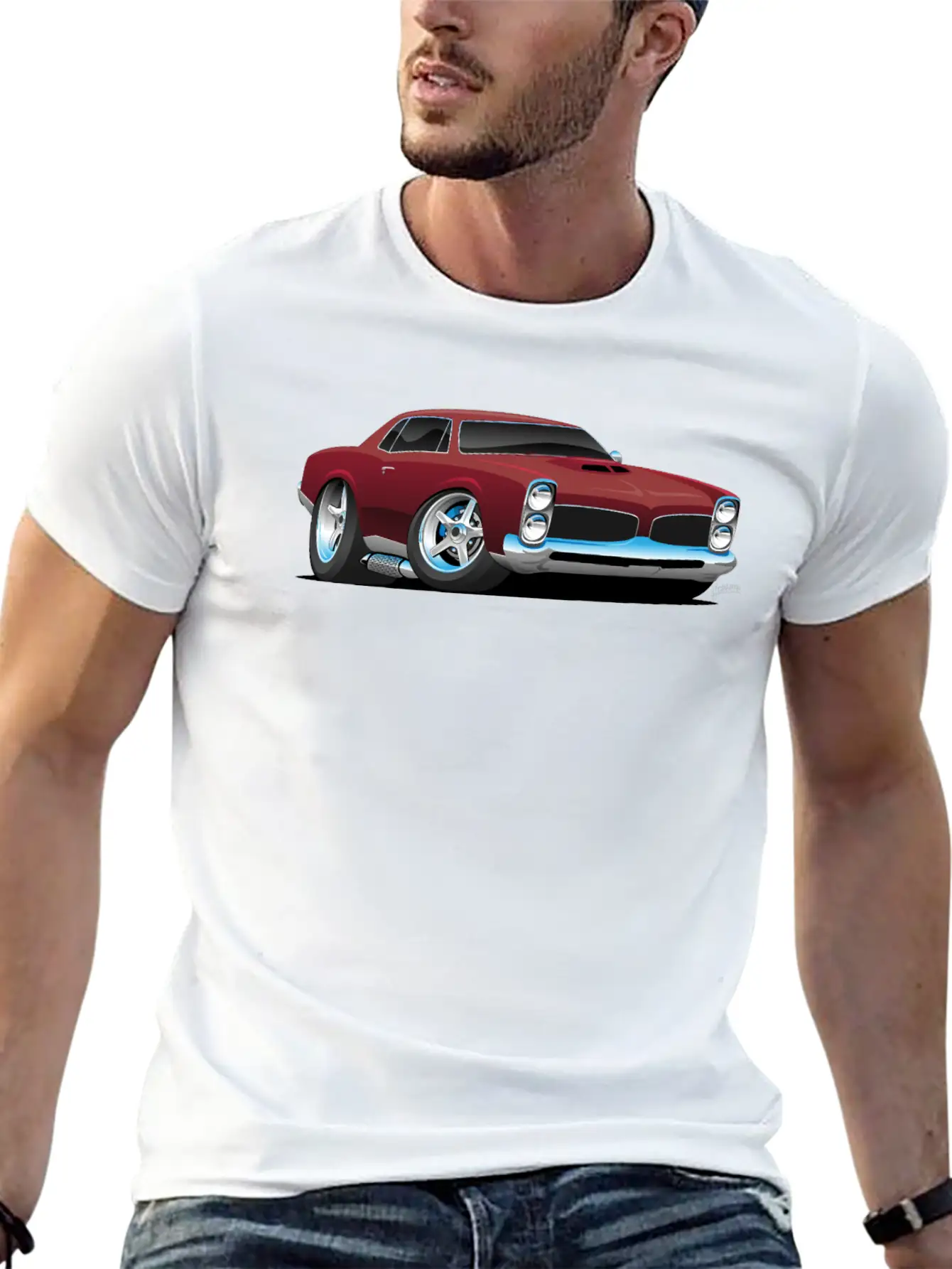Classic American Muscle Car Cartoon Relaxed Everyday Tee – Lightweight And Durable Cotton