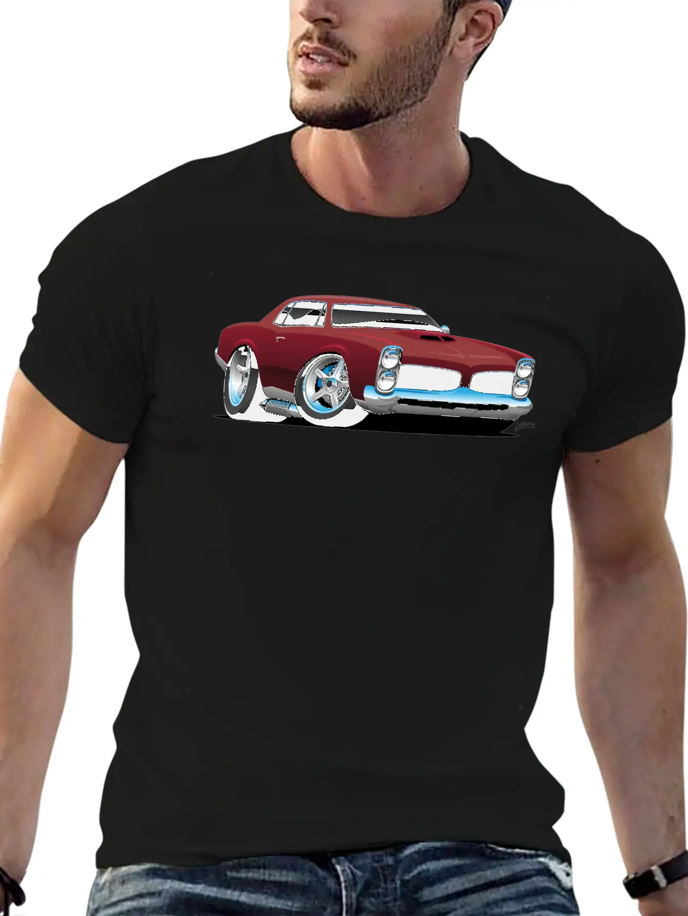 Classic American Muscle Car Cartoon Relaxed Everyday Tee – Lightweight And Durable Cotton