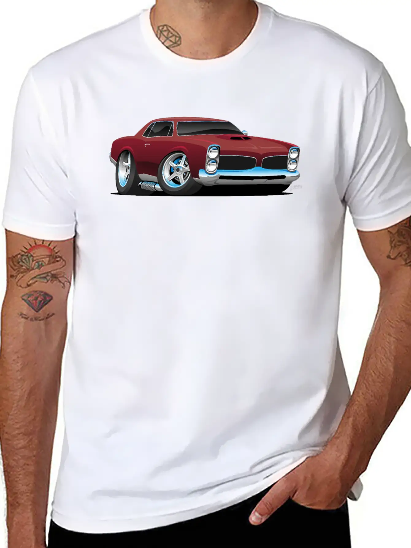 Classic American Muscle Car Cartoon Relaxed Everyday Tee – Lightweight And Durable Cotton