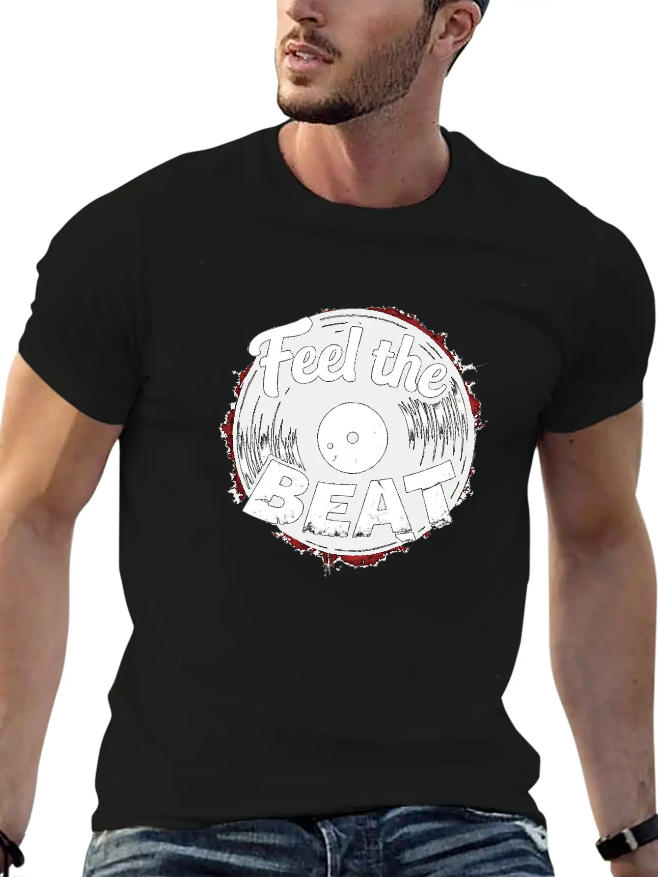 Classic Vinyl 'Feel The Beat' Unisex Short Sleeve Soft Cotton T-Shirt – Casual Everyday Wear