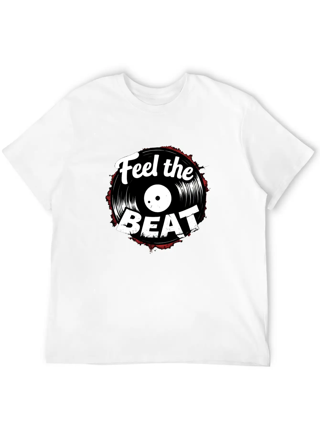 Classic Vinyl 'Feel The Beat' Unisex Short Sleeve Soft Cotton T-Shirt – Casual Everyday Wear