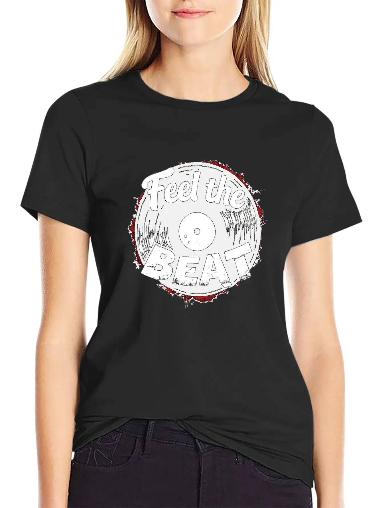Classic Vinyl 'Feel The Beat' Unisex Short Sleeve Soft Cotton T-Shirt – Casual Everyday Wear