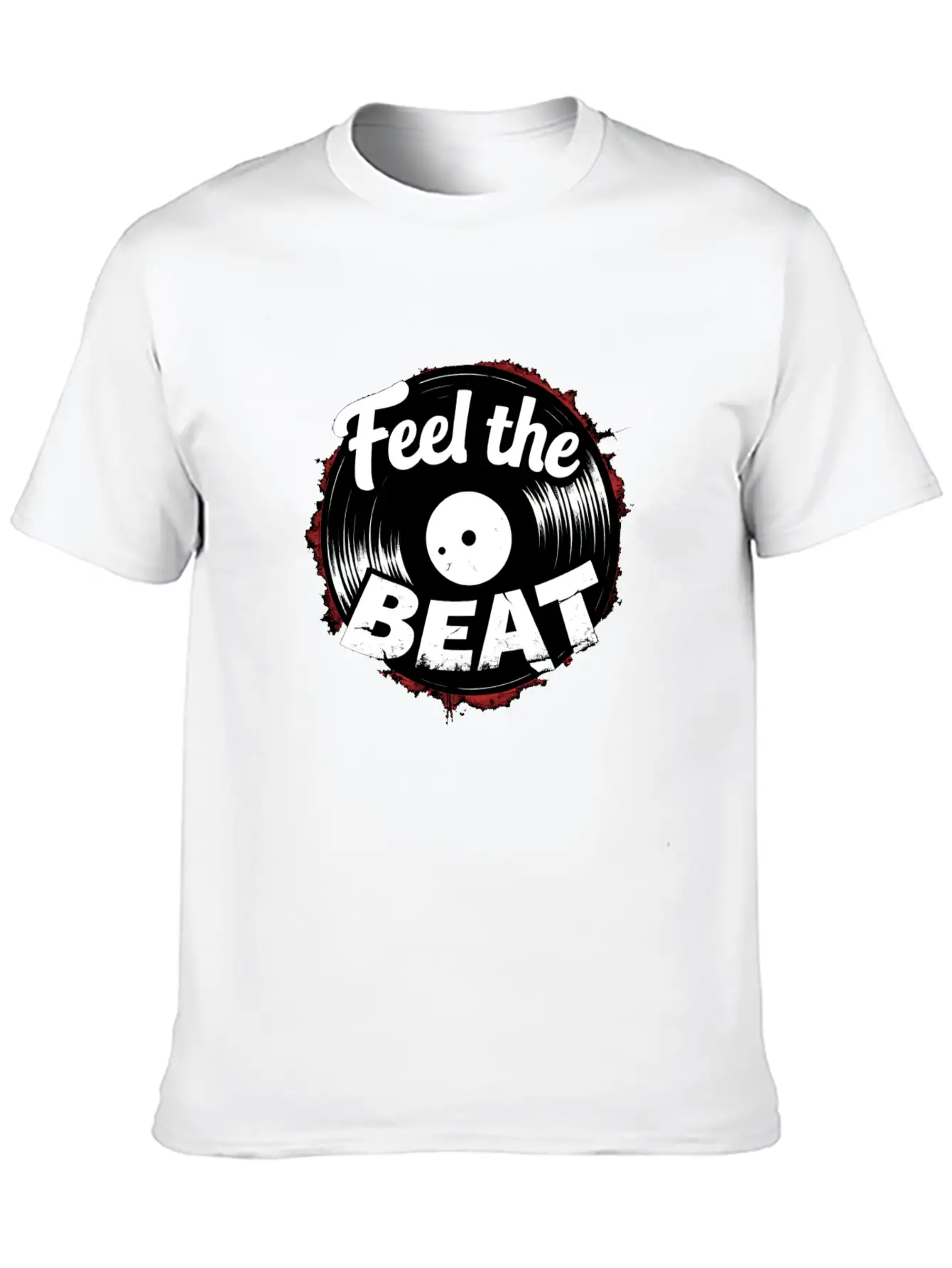 Classic Vinyl 'Feel The Beat' Unisex Short Sleeve Soft Cotton T-Shirt – Casual Everyday Wear