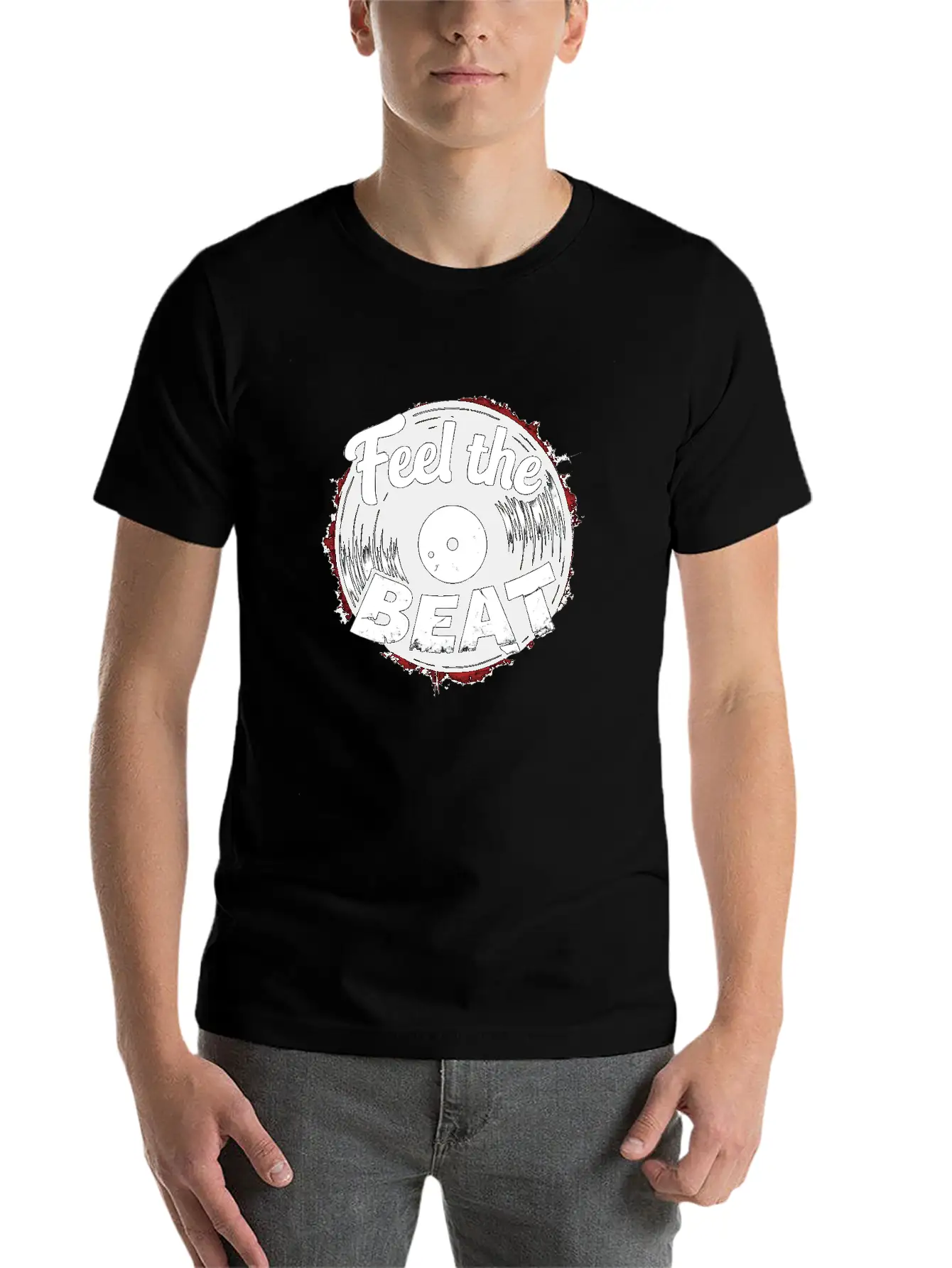 Classic Vinyl 'Feel The Beat' Unisex Short Sleeve Soft Cotton T-Shirt – Casual Everyday Wear