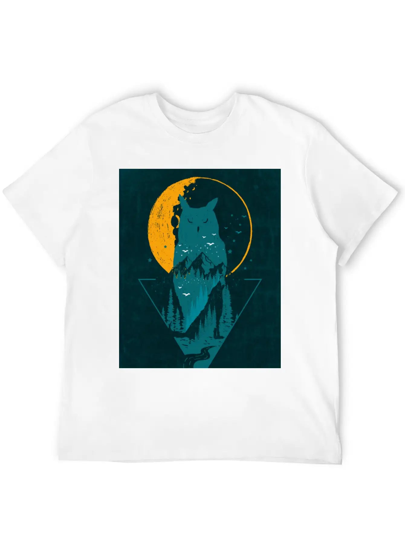 Classy And Minimalist Double Exposure WOLF And OWL Basic Graphic T-Shirt – Daily Comfort In Soft Cotton