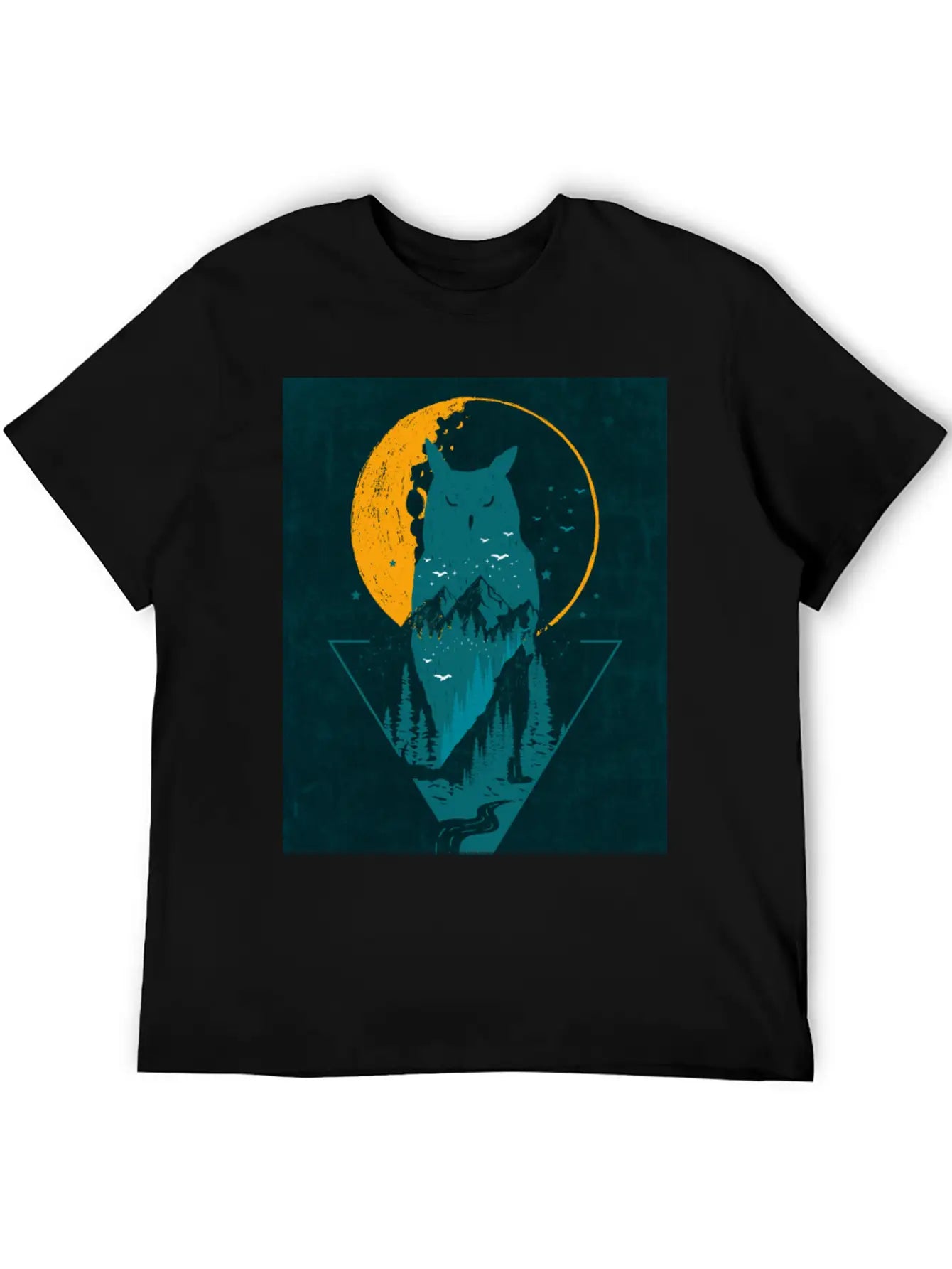 Classy And Minimalist Double Exposure WOLF And OWL Basic Graphic T-Shirt – Daily Comfort In Soft Cotton
