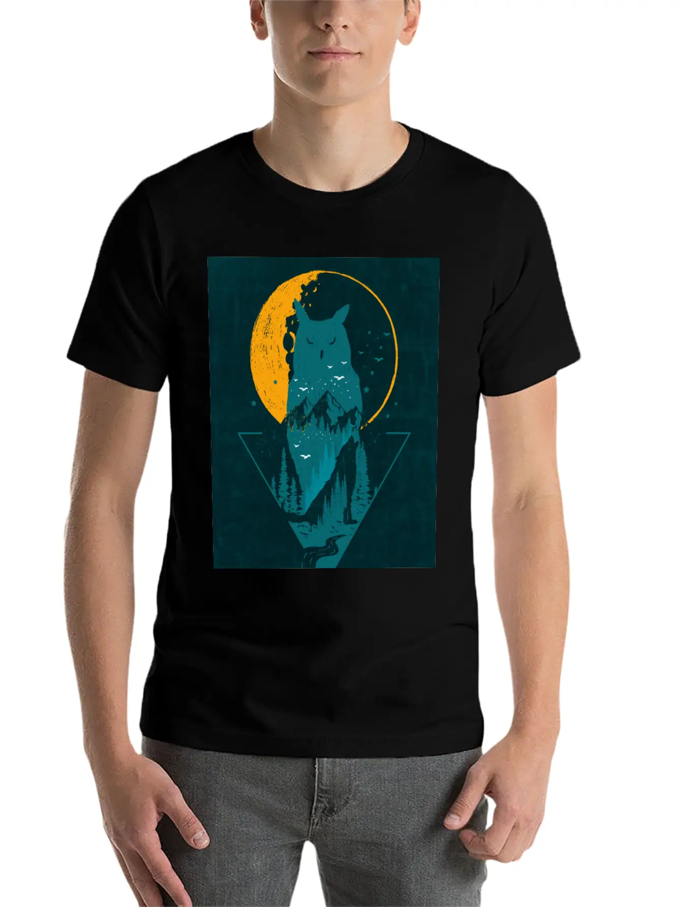 Classy And Minimalist Double Exposure WOLF And OWL Basic Graphic T-Shirt – Daily Comfort In Soft Cotton
