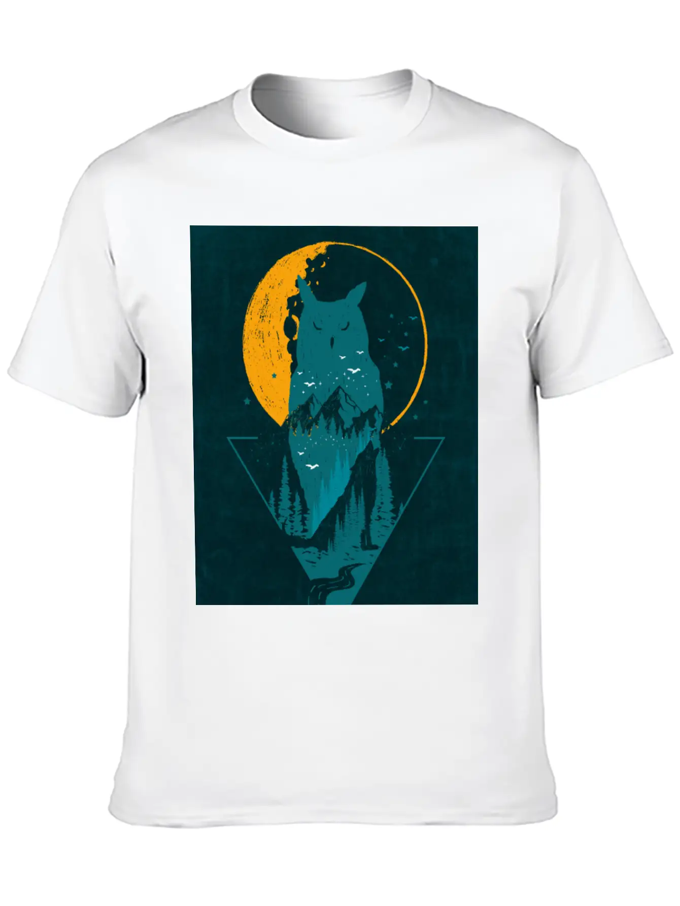 Classy And Minimalist Double Exposure WOLF And OWL Basic Graphic T-Shirt – Daily Comfort In Soft Cotton