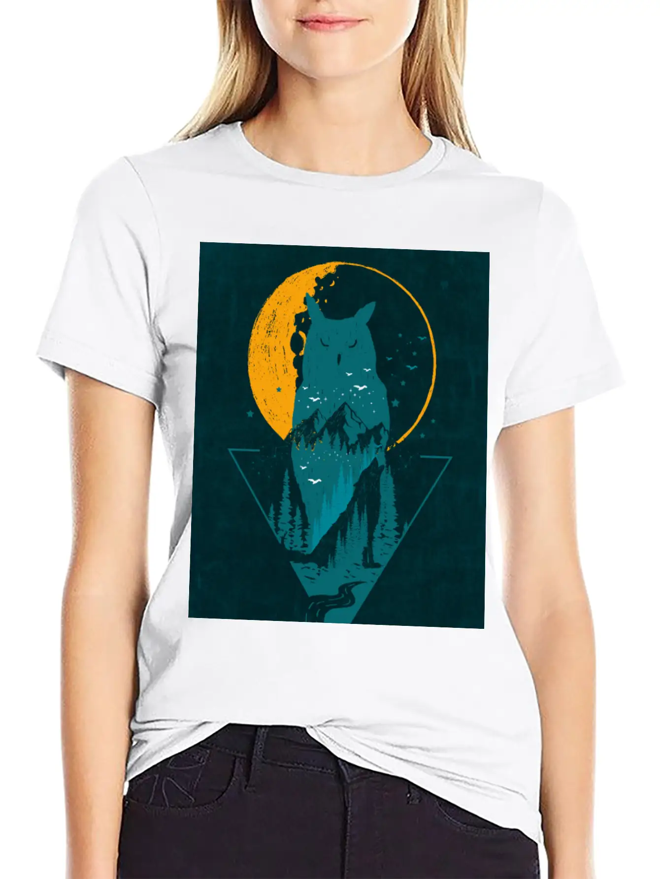 Classy And Minimalist Double Exposure WOLF And OWL Basic Graphic T-Shirt – Daily Comfort In Soft Cotton