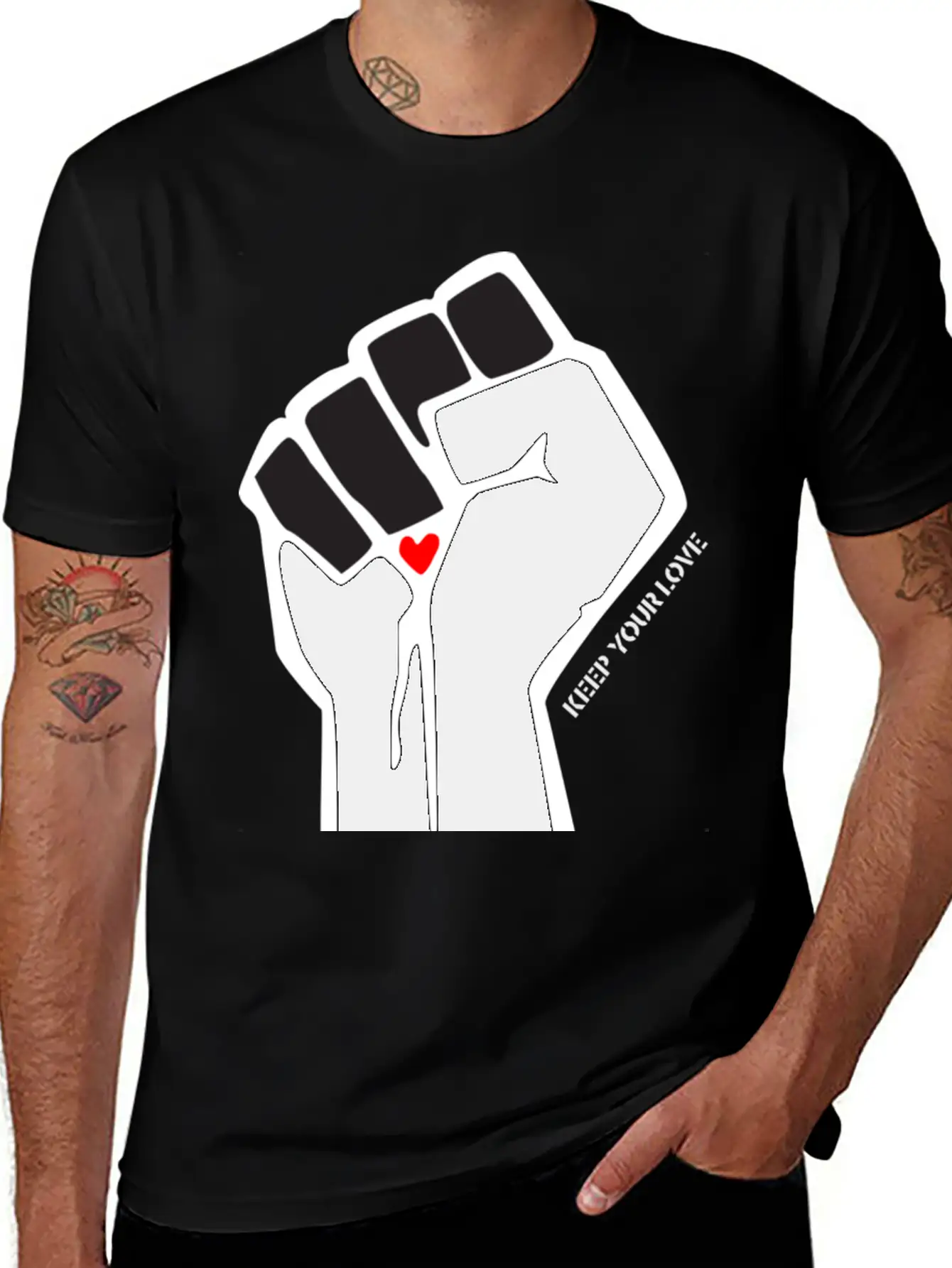 Clenched Fist Motif "Keep Your Love" Stylish Everyday T-Shirt – Unisex Basic Cotton Tee
