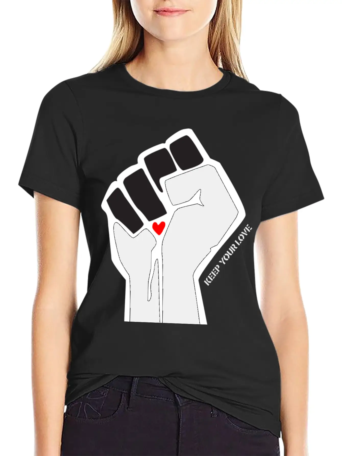 Clenched Fist Motif "Keep Your Love" Stylish Everyday T-Shirt – Unisex Basic Cotton Tee