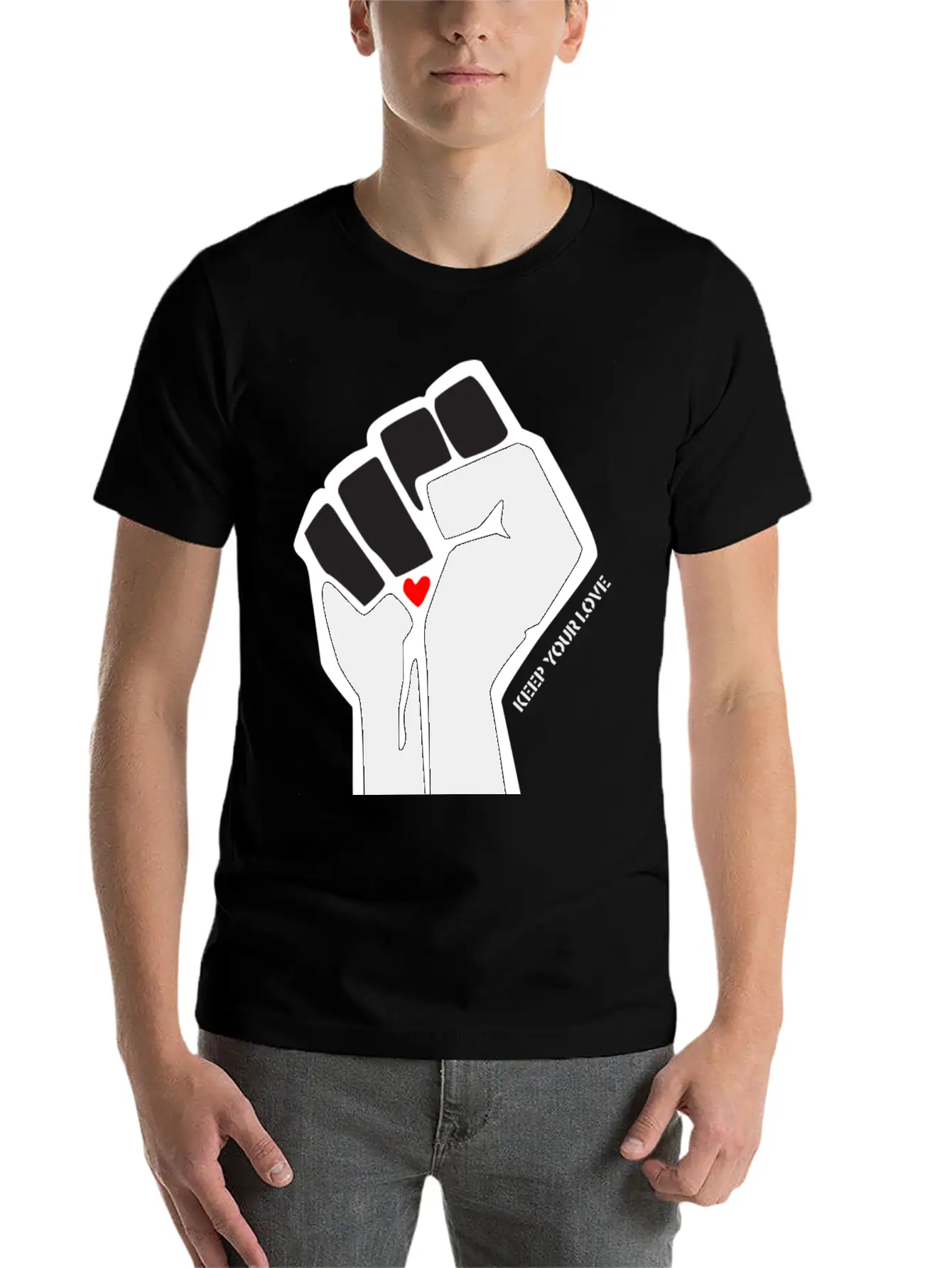 Clenched Fist Motif "Keep Your Love" Stylish Everyday T-Shirt – Unisex Basic Cotton Tee
