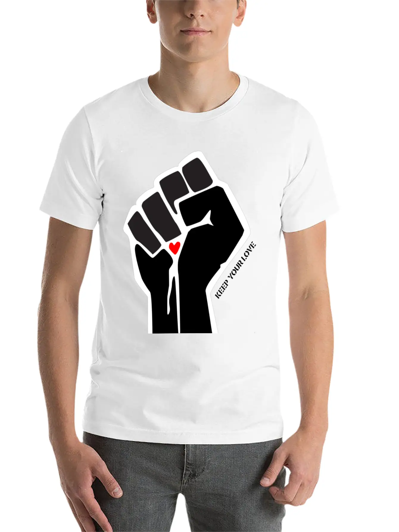 Clenched Fist Motif "Keep Your Love" Stylish Everyday T-Shirt – Unisex Basic Cotton Tee