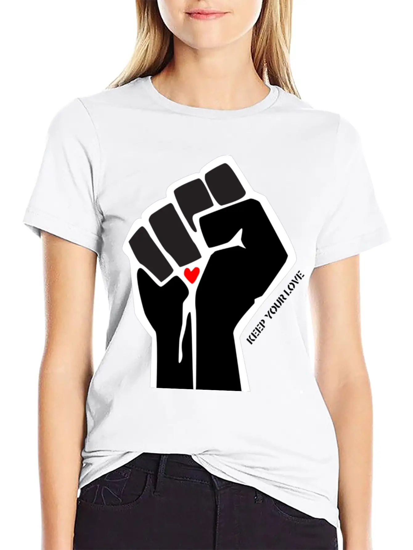 Clenched Fist Motif "Keep Your Love" Stylish Everyday T-Shirt – Unisex Basic Cotton Tee