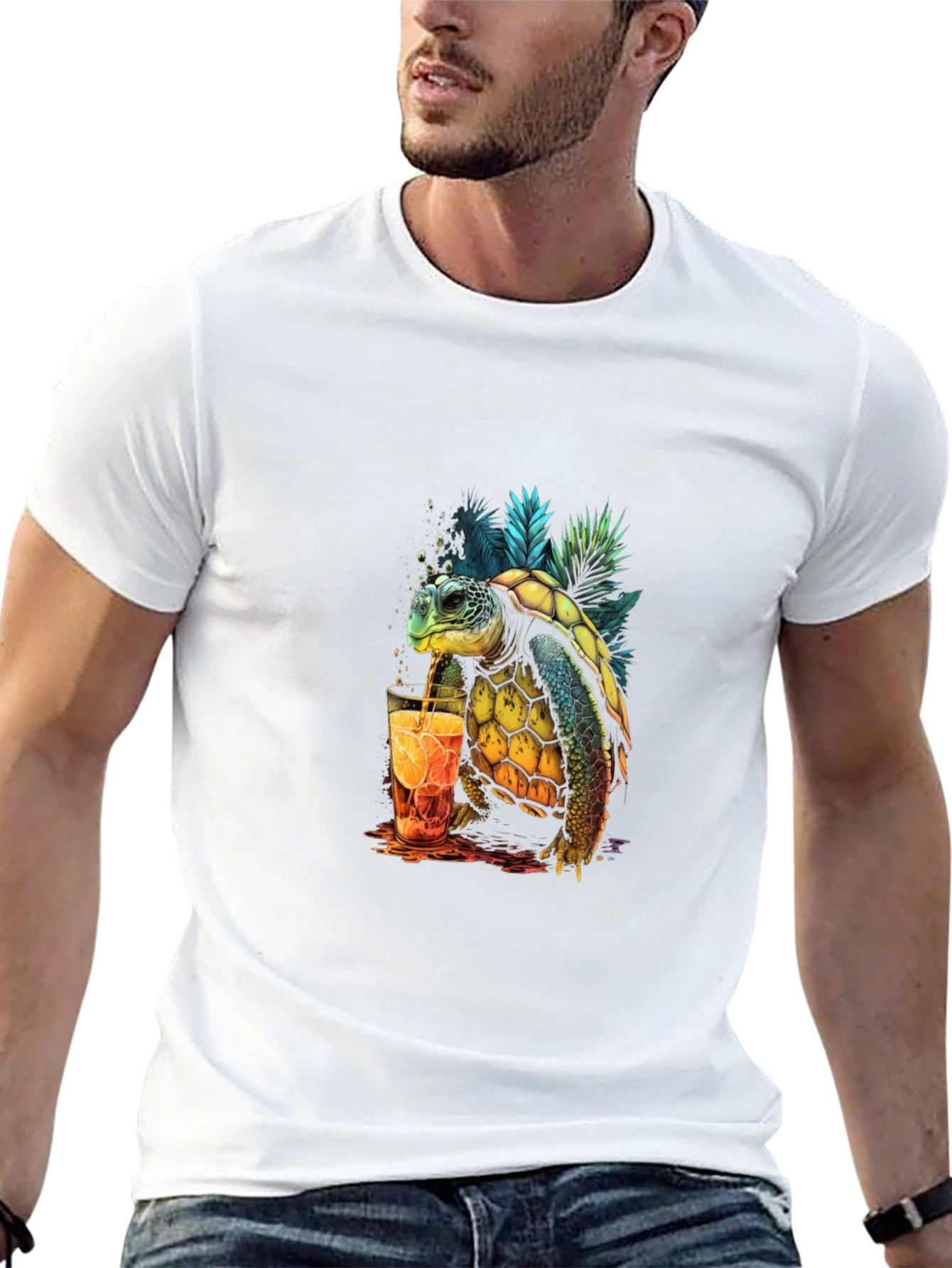 Turtle Sipping Drink Graphic T-Shirt