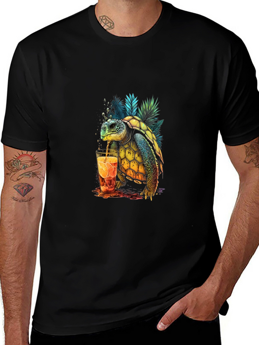 Turtle Sipping Drink Graphic T-Shirt