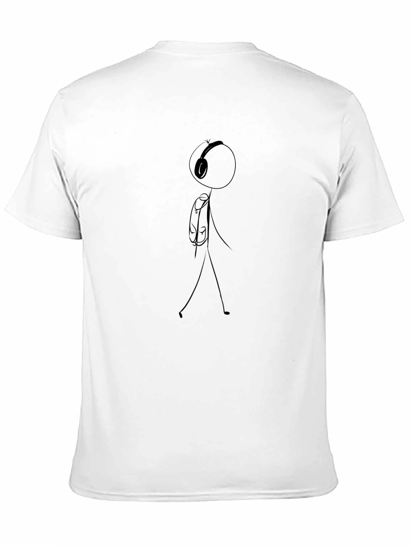 Stick Figure Headphones Black T-Shirt