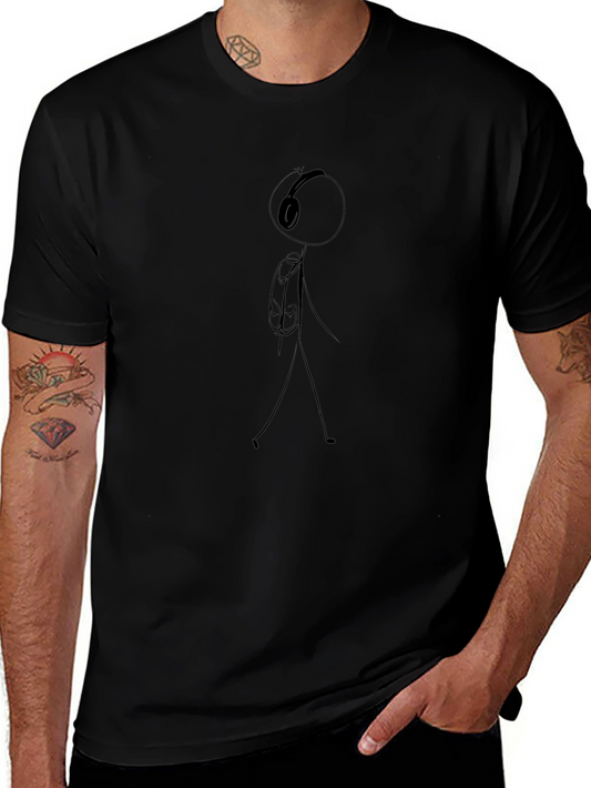 Stick Figure Headphones Black T-Shirt